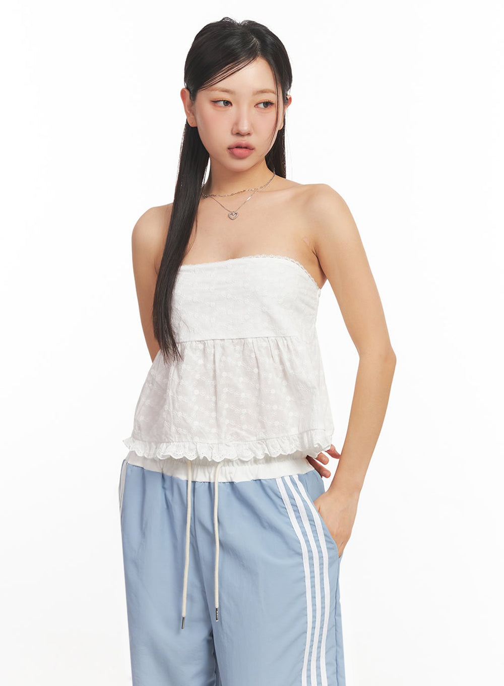 Lace-Trim Frilly Tube Top IA525