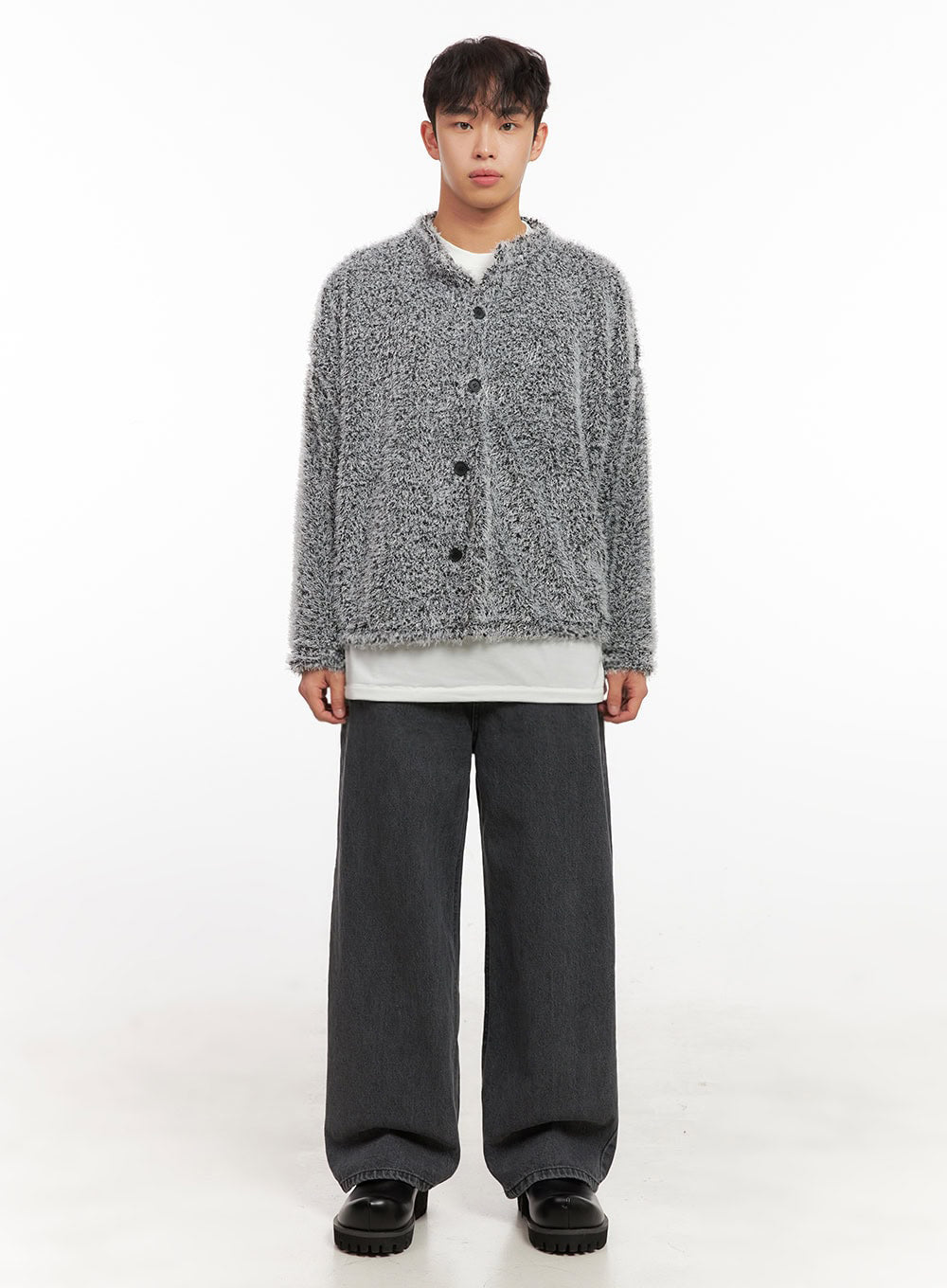 Men's Fuzzy Buttoned Cardigan ID427