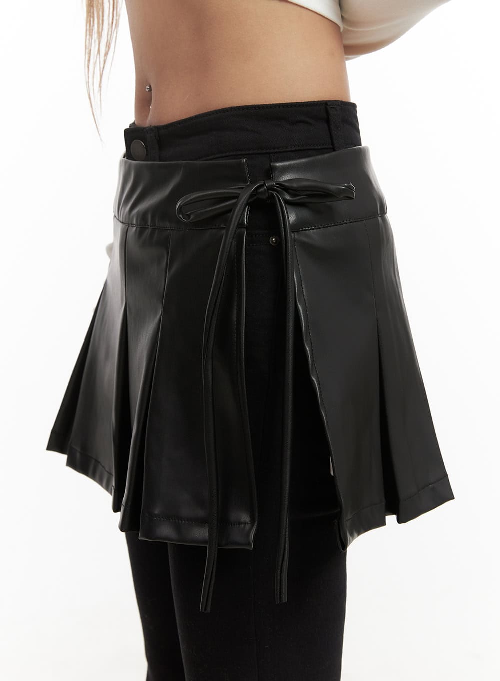 Faux Leather Pleated Wrap Mini Skirt CJ508