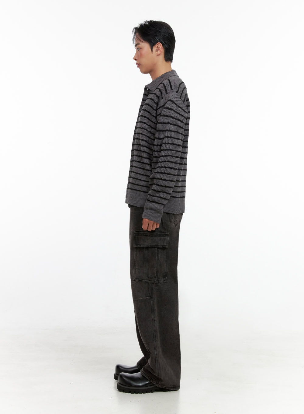 Men's Striped Collared Sweater IN426
