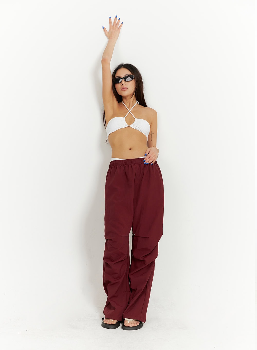 Pintuck Nylon Wide Leg Pants OY408