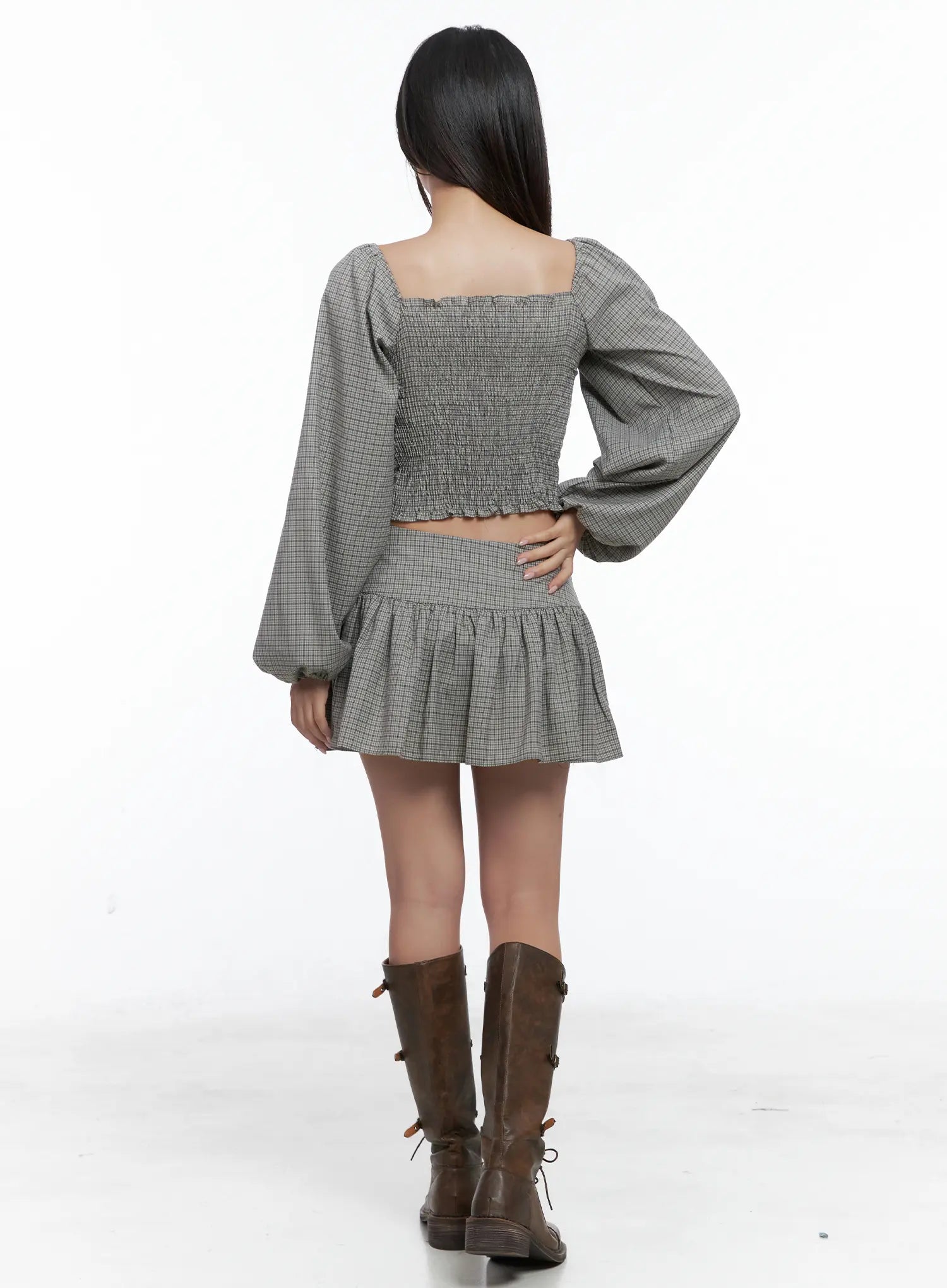 Gingham Flounce Mini Skirt CS503