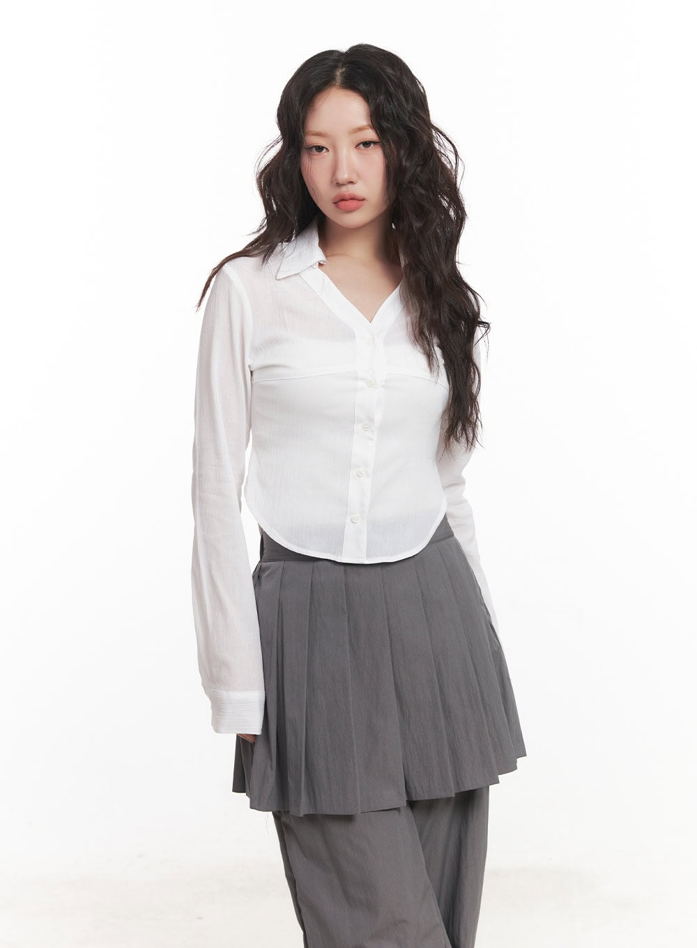 Sheer Collared Button-Down Shirt CA518