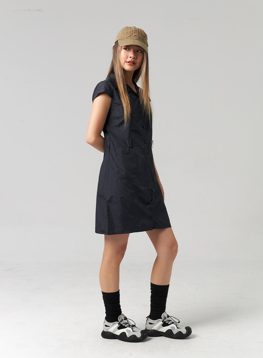 Nylon Button Mini Dress CL307