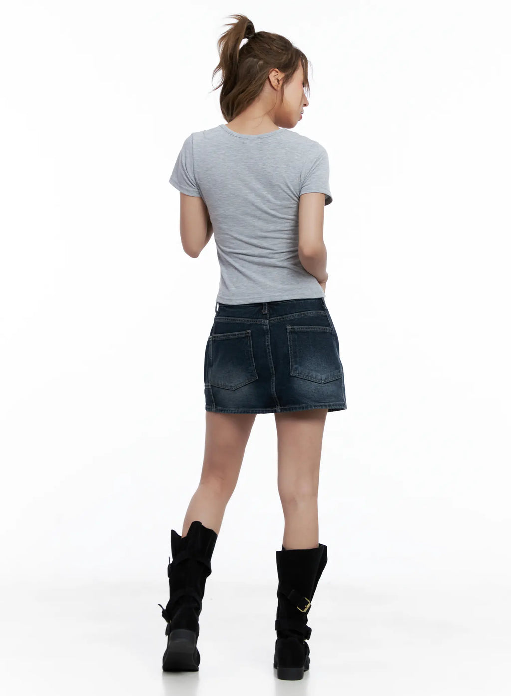 Vintage-Wash Denim Mini Skirt CL511