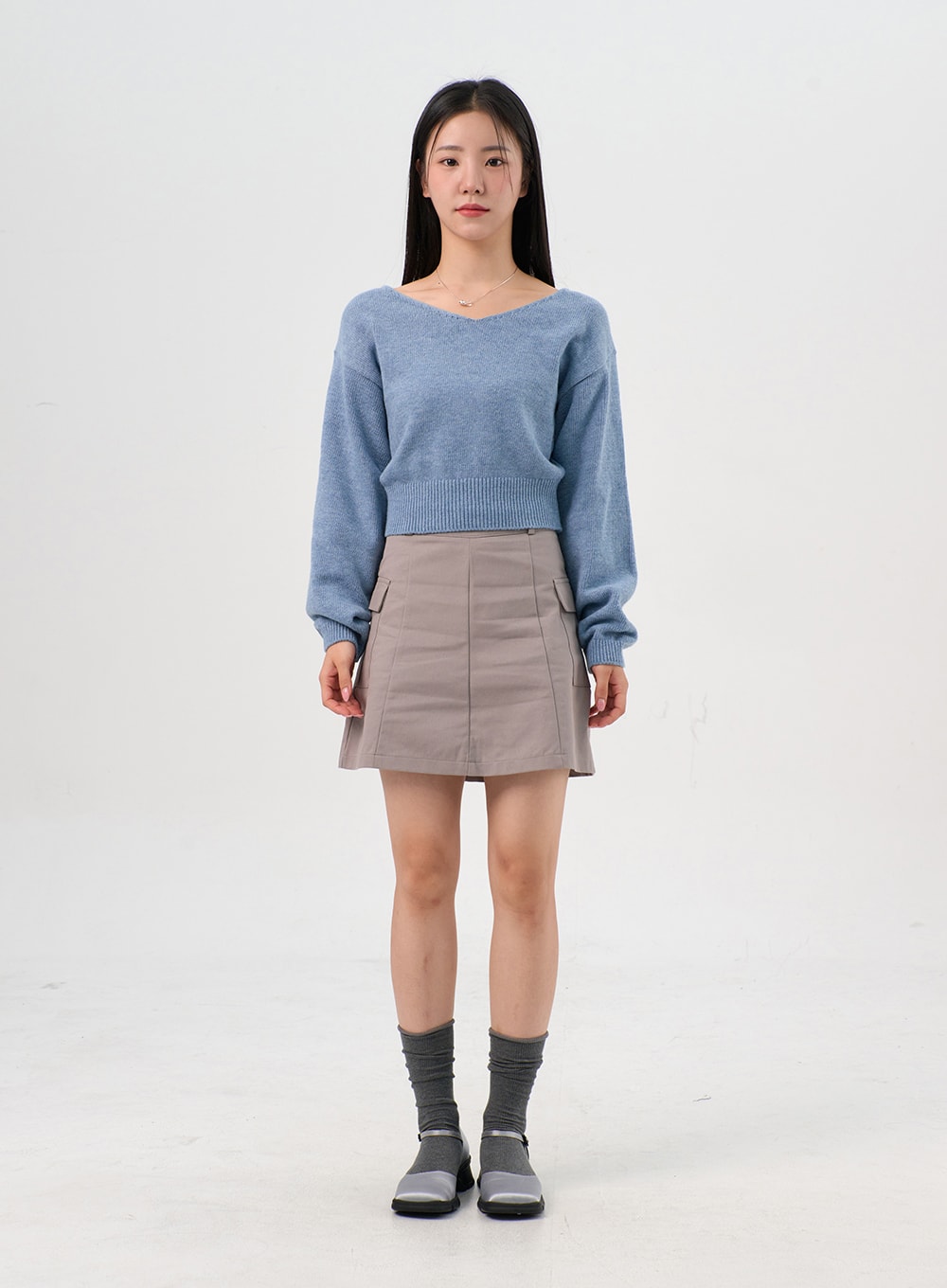 V-Neck Puff Sleeve Sweater OS302