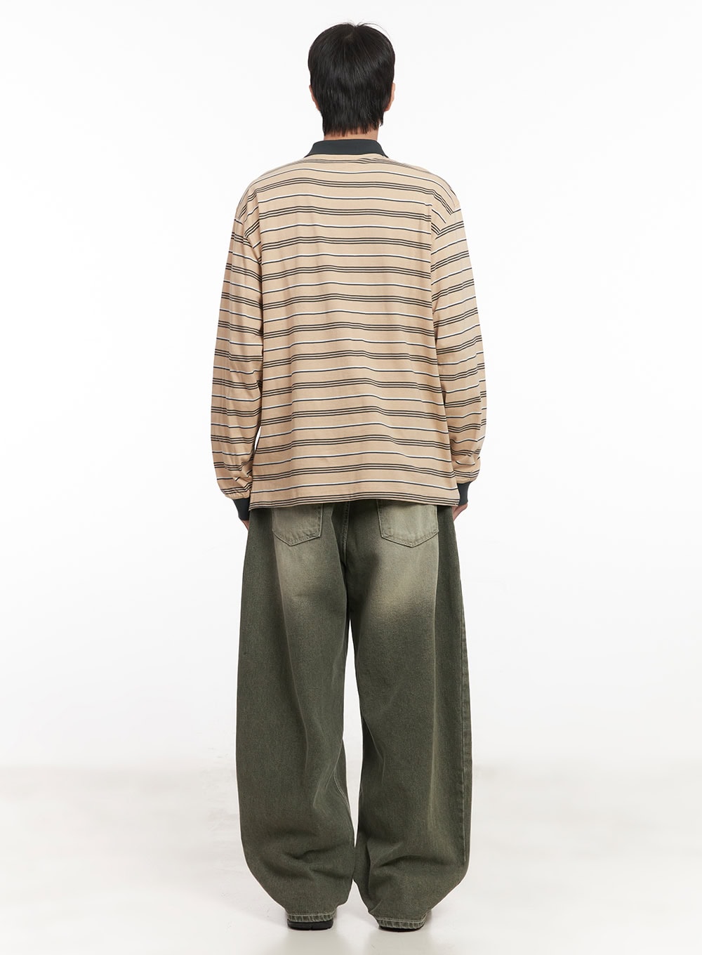 Men's Wide-Fit Washed Jeans (Dark Green) IM519