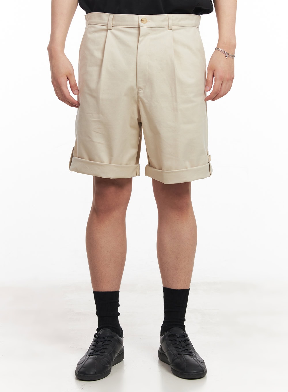 Men's Roll-Up Cotton Shorts (Light beige) IA529