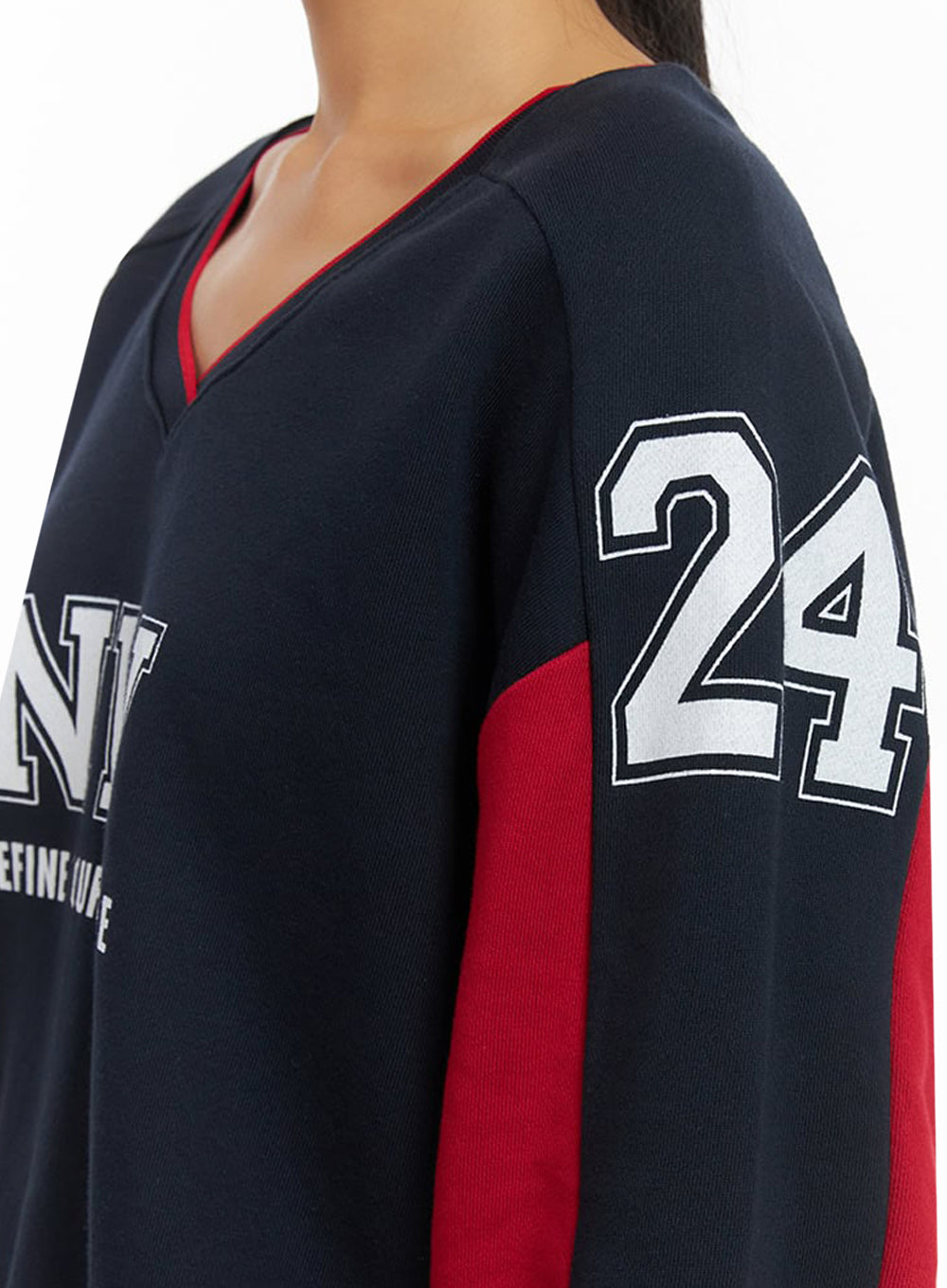 Dark Blue V-Neck Jersey Sweatshirt IO409