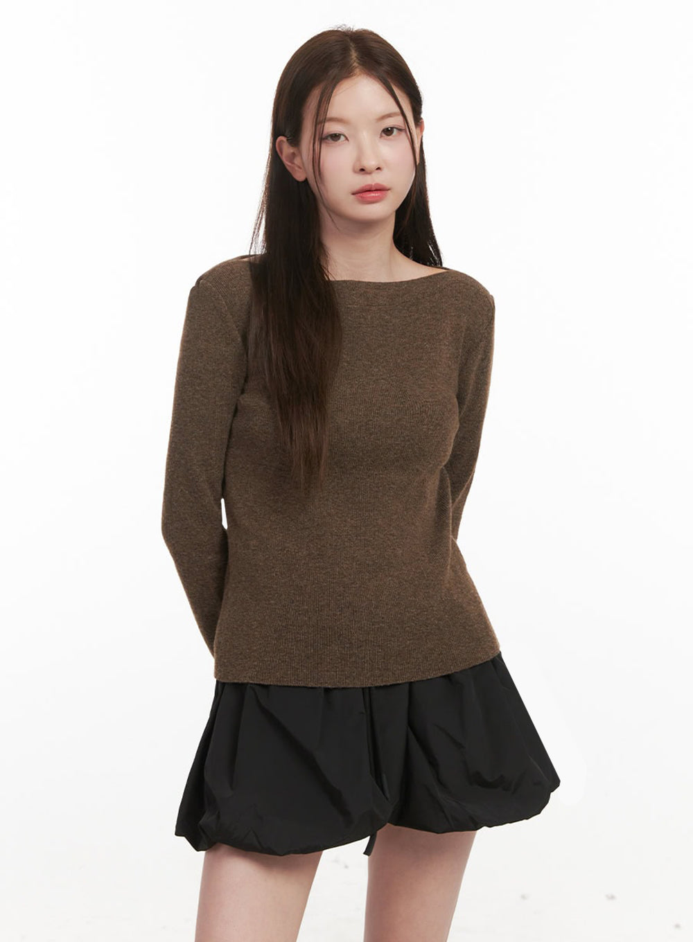 Elegant Boat-Neck Knit Sweater IJ530
