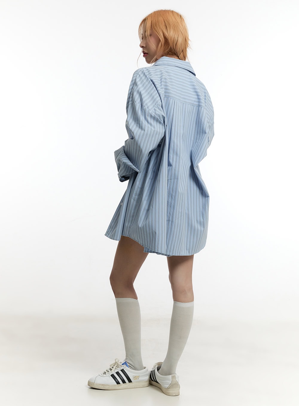 Striped Buttoned Oversized Collared Shirt CY505