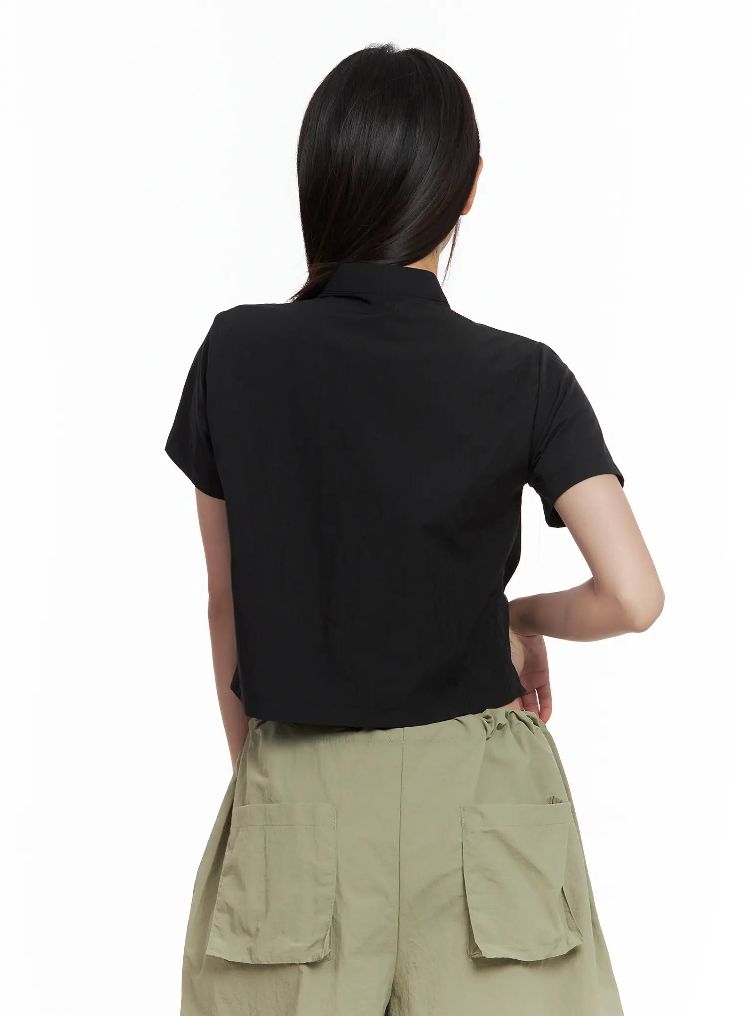 Shirred Zip Nylon Short-Sleeve Jacket CL509