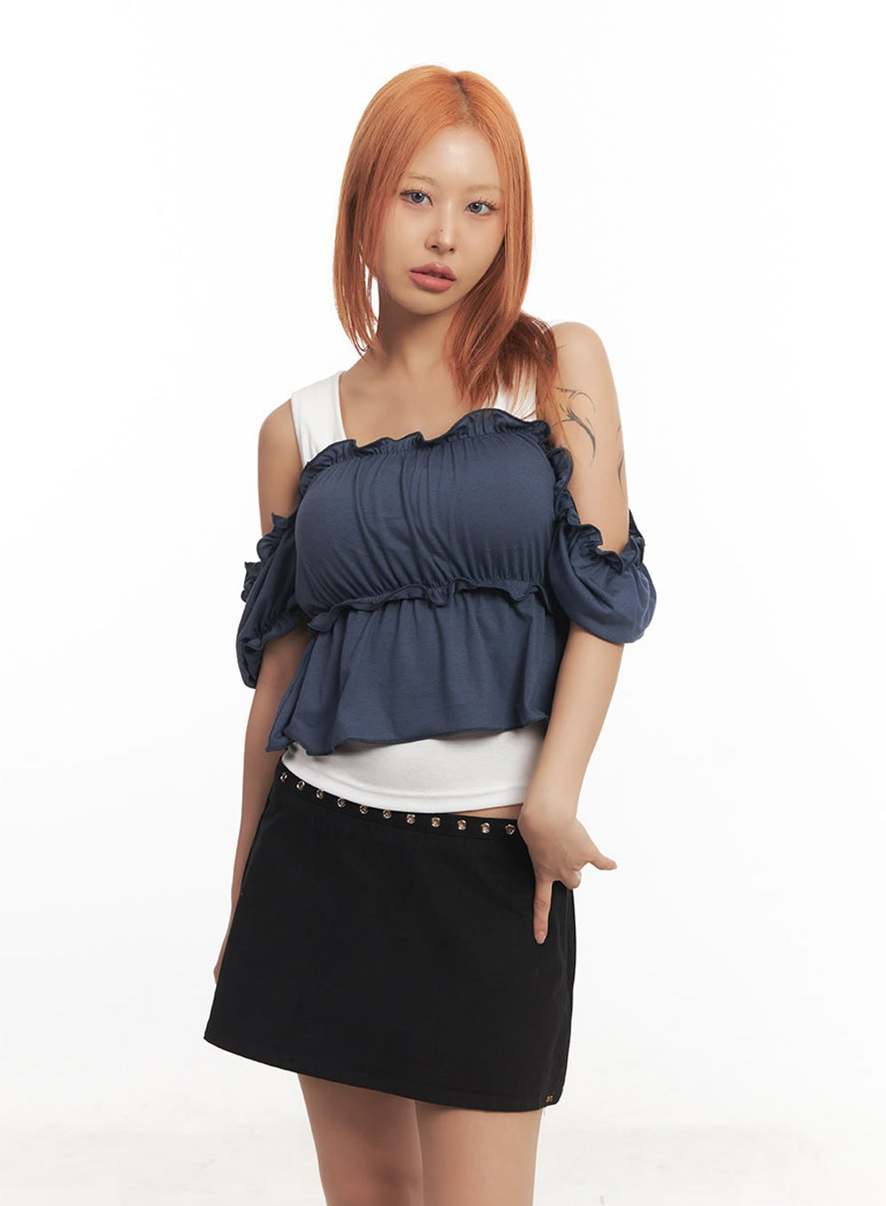 Frill Off-Shoulder Crop Blouse Top IA517