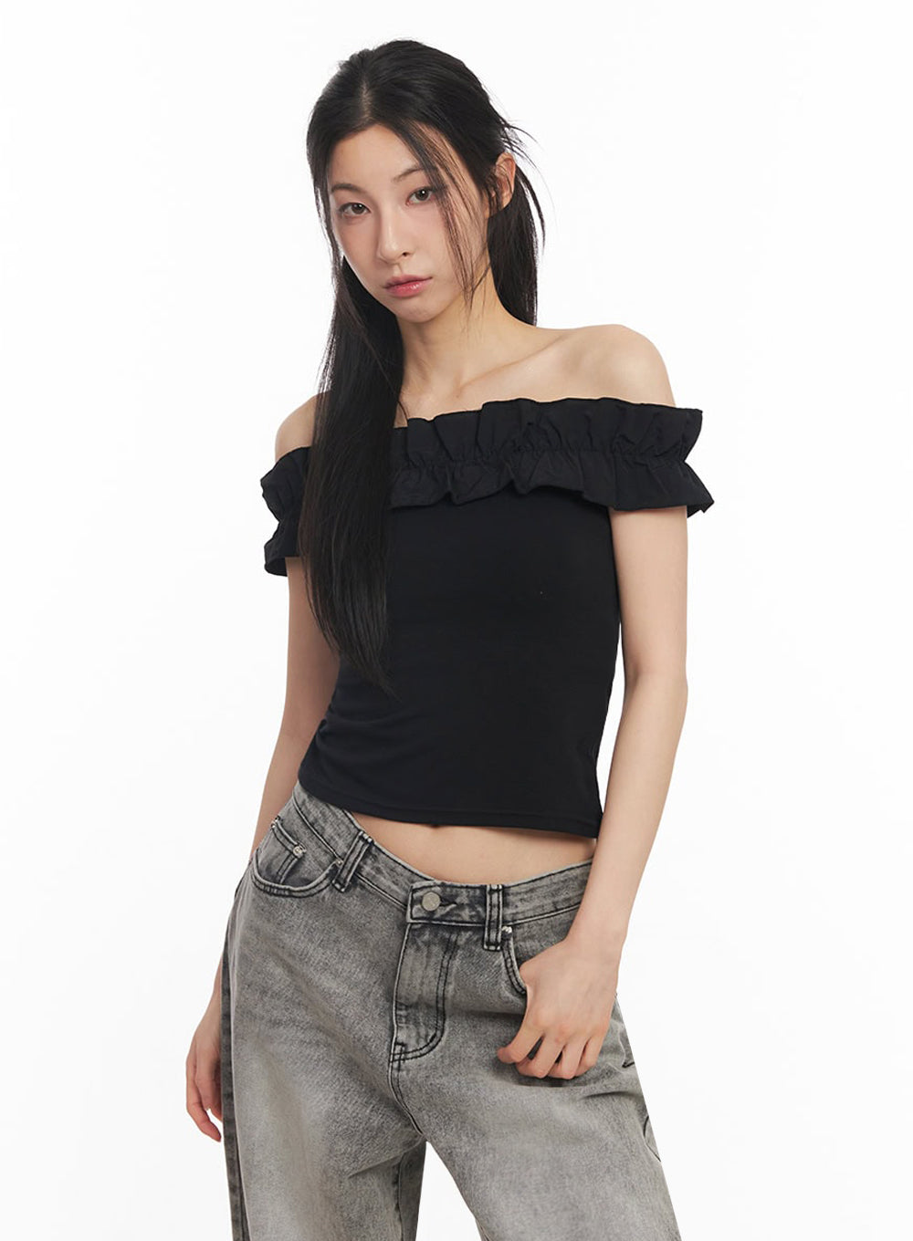 Frill Off-Shoulder Crop Top IY529