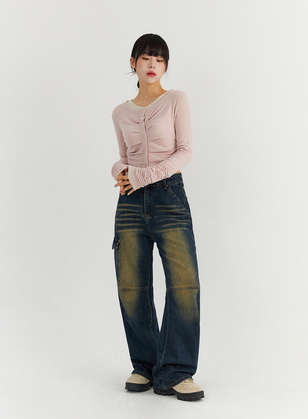 Ruched Button Down Cardigan CO319