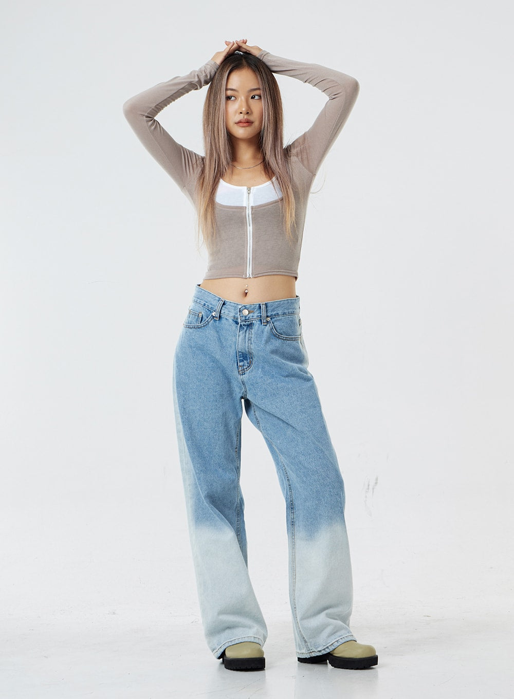 Two Tone Zip-Up Cropped Top CG31