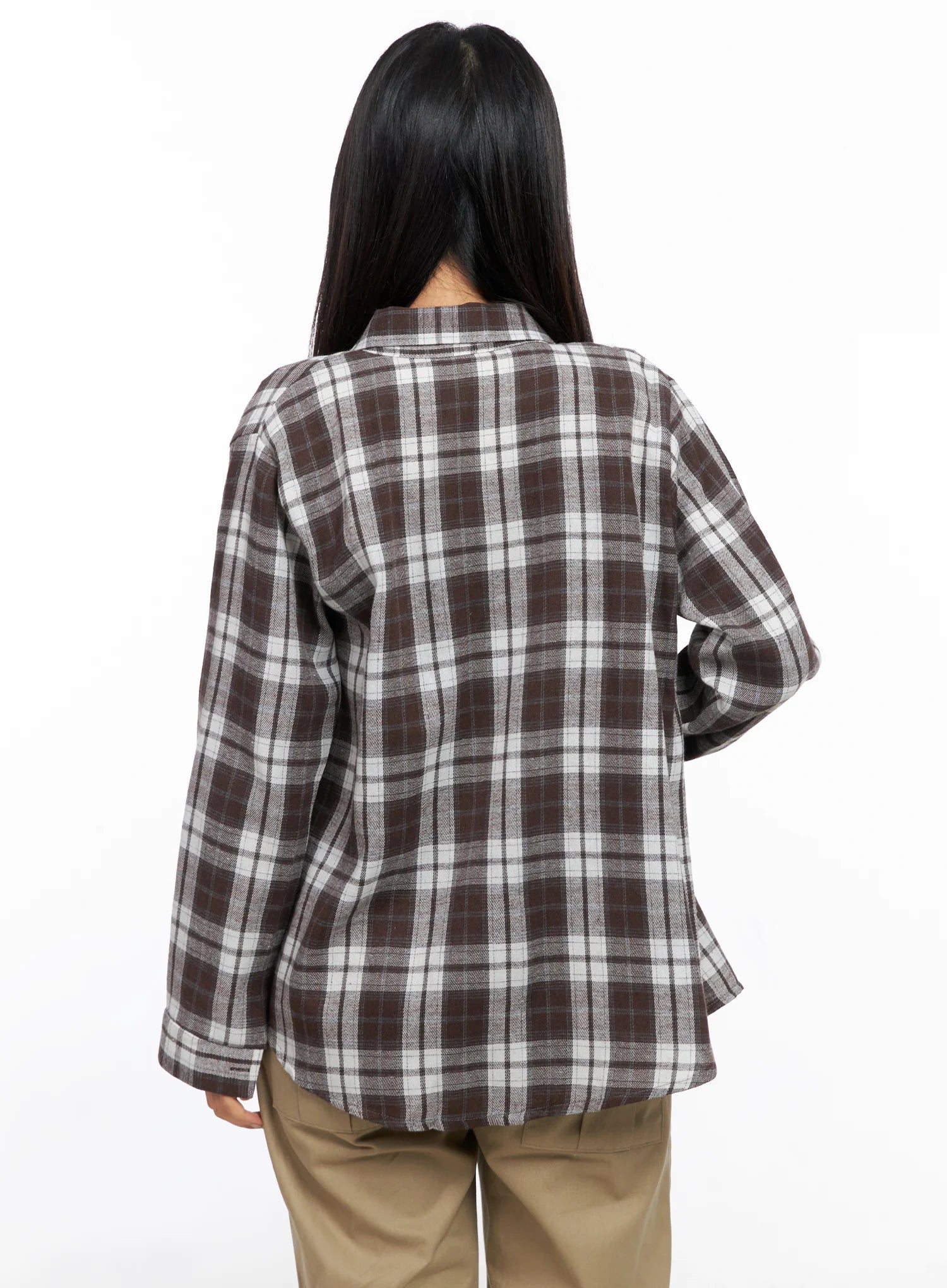 Oversized Plaid Long Sleeve Flannel Shirt CO515