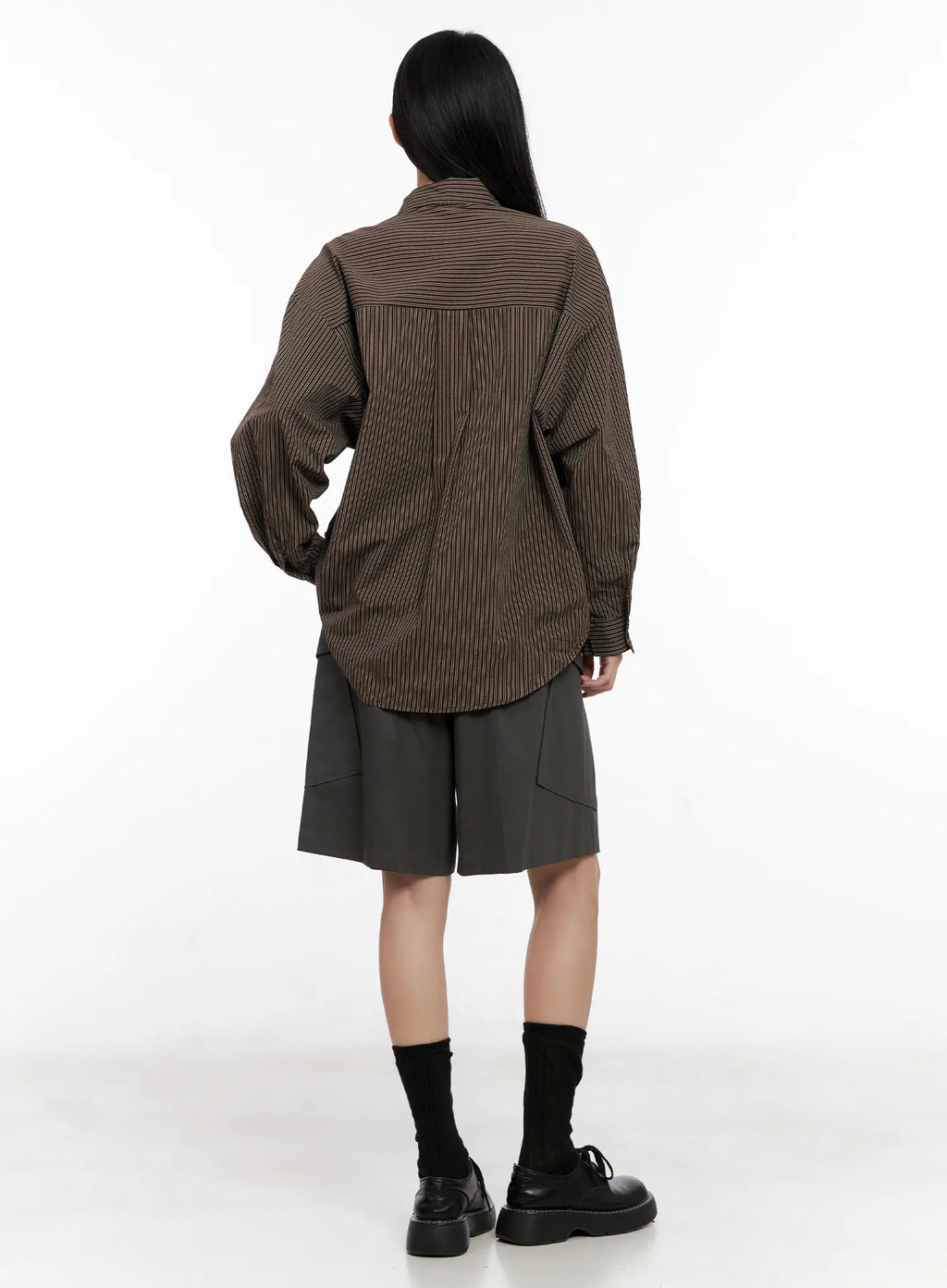 Relaxed Fit Striped Button-Up Long Sleeve Shirt CG526