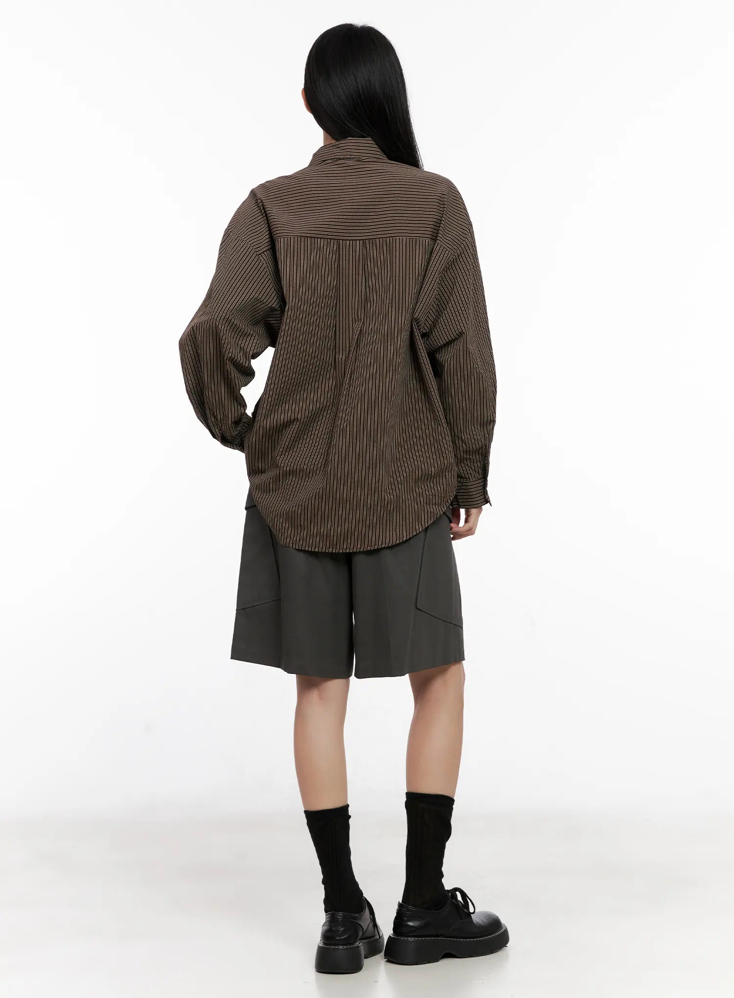 Relaxed Fit Striped Button-Up Long Sleeve Shirt CG526