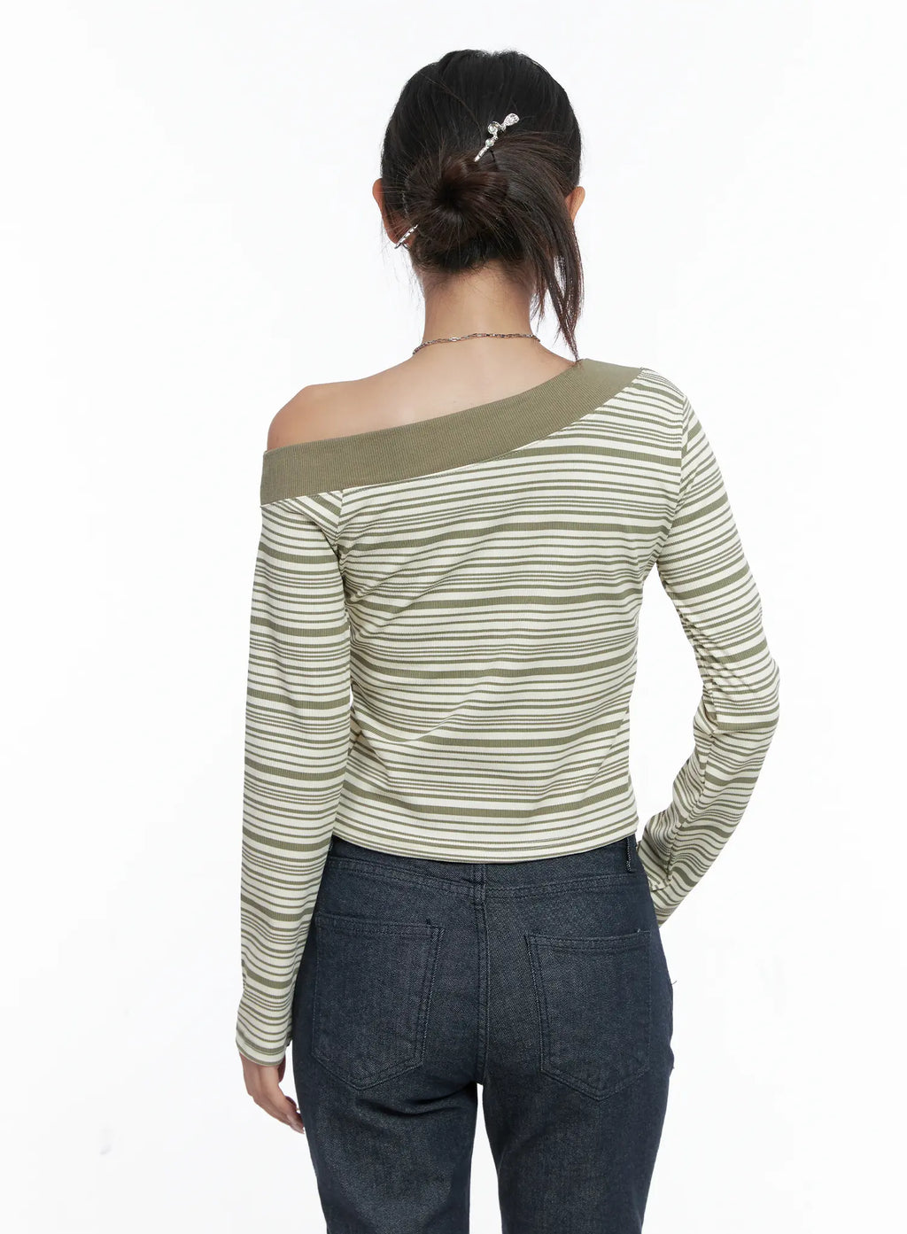 Stripe Off-Shoulder Long Sleeve Top CS502
