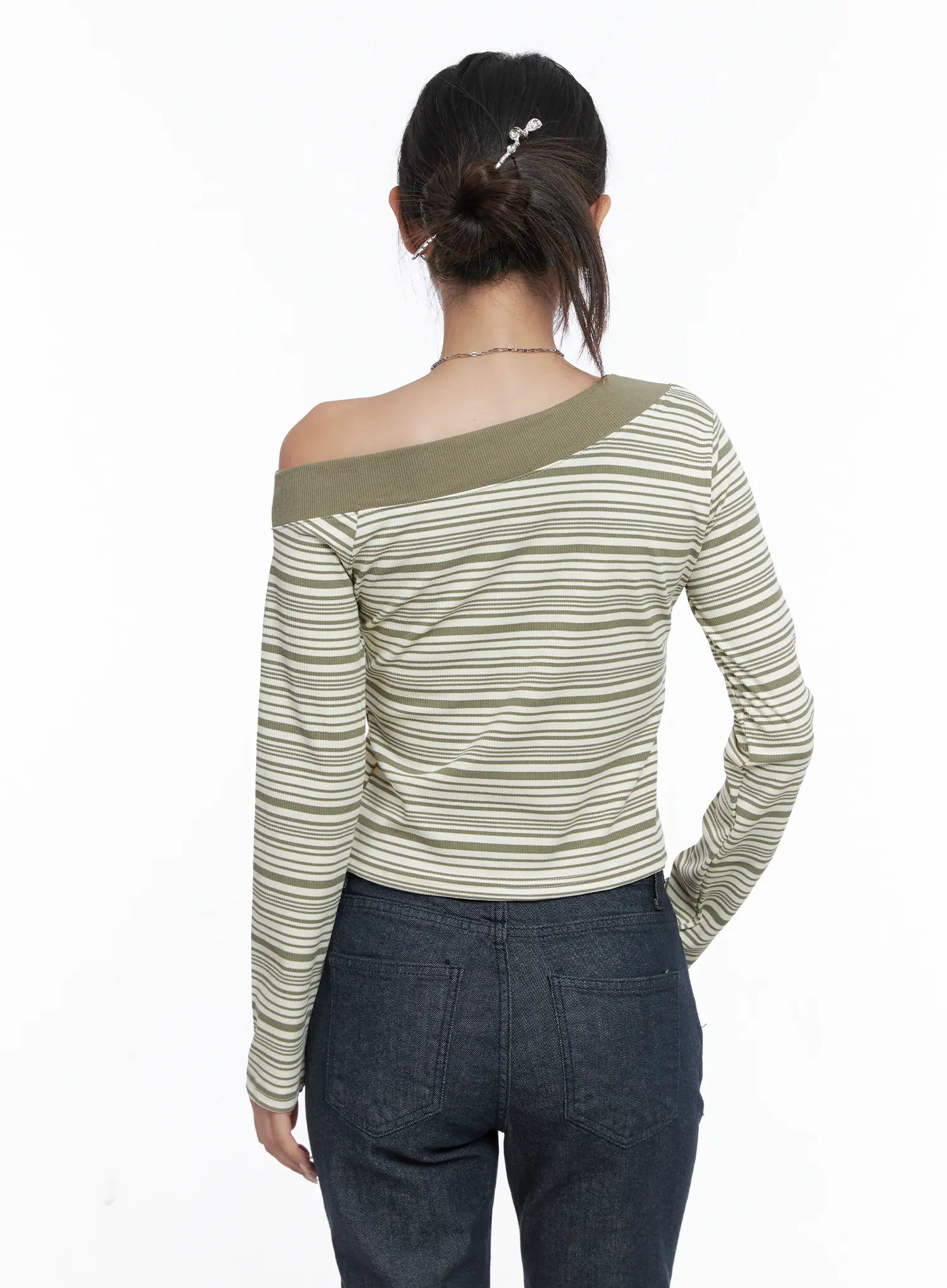 Stripe Off-Shoulder Long Sleeve Top CS502