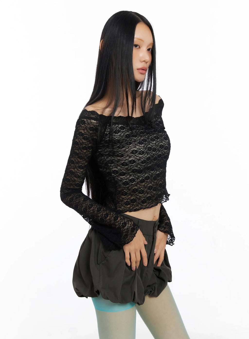 Off-Shoulder Lace Crop Top CO516