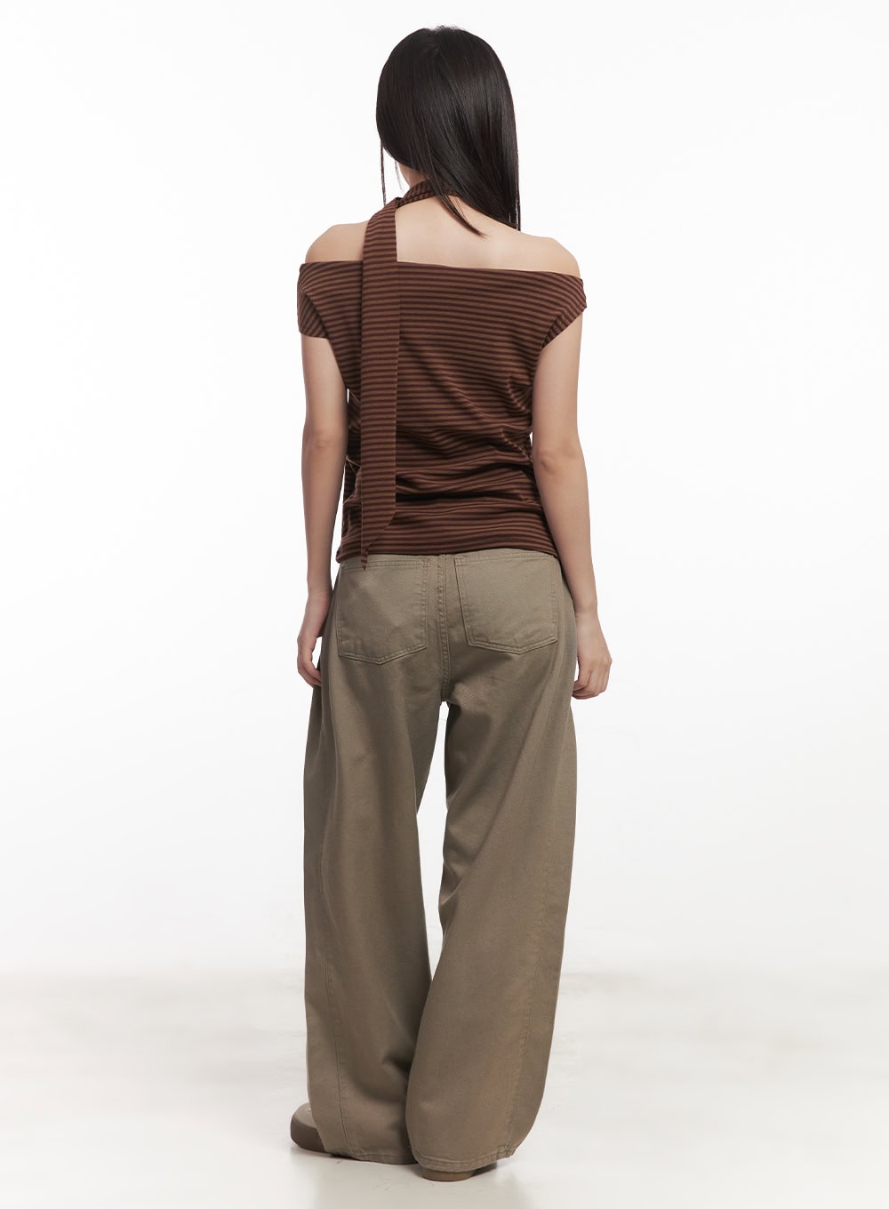 Stripe Off-Shoulder Top with Scarf CA521