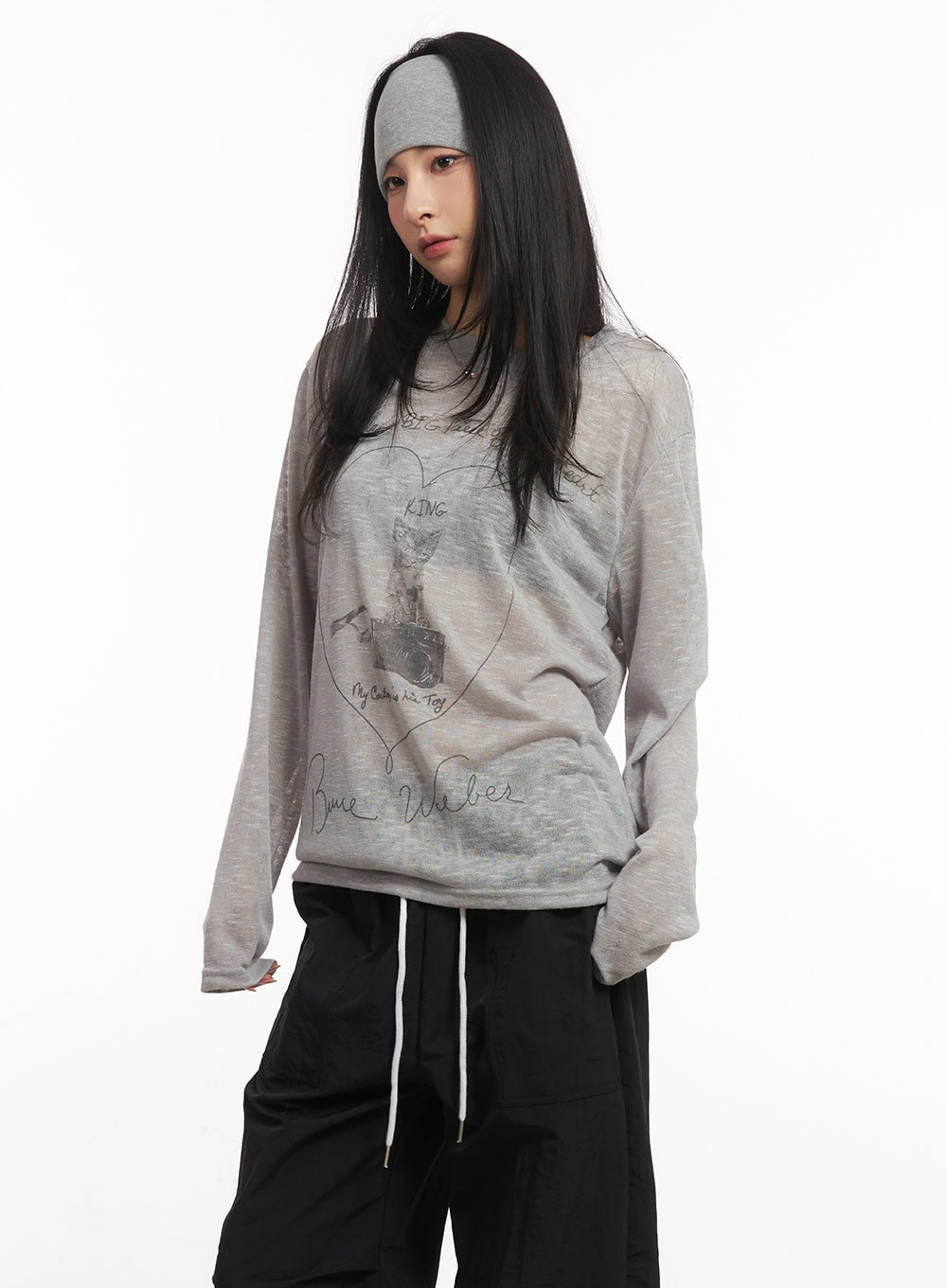 Sheer Art Graphic Long-Sleeve Top CA504