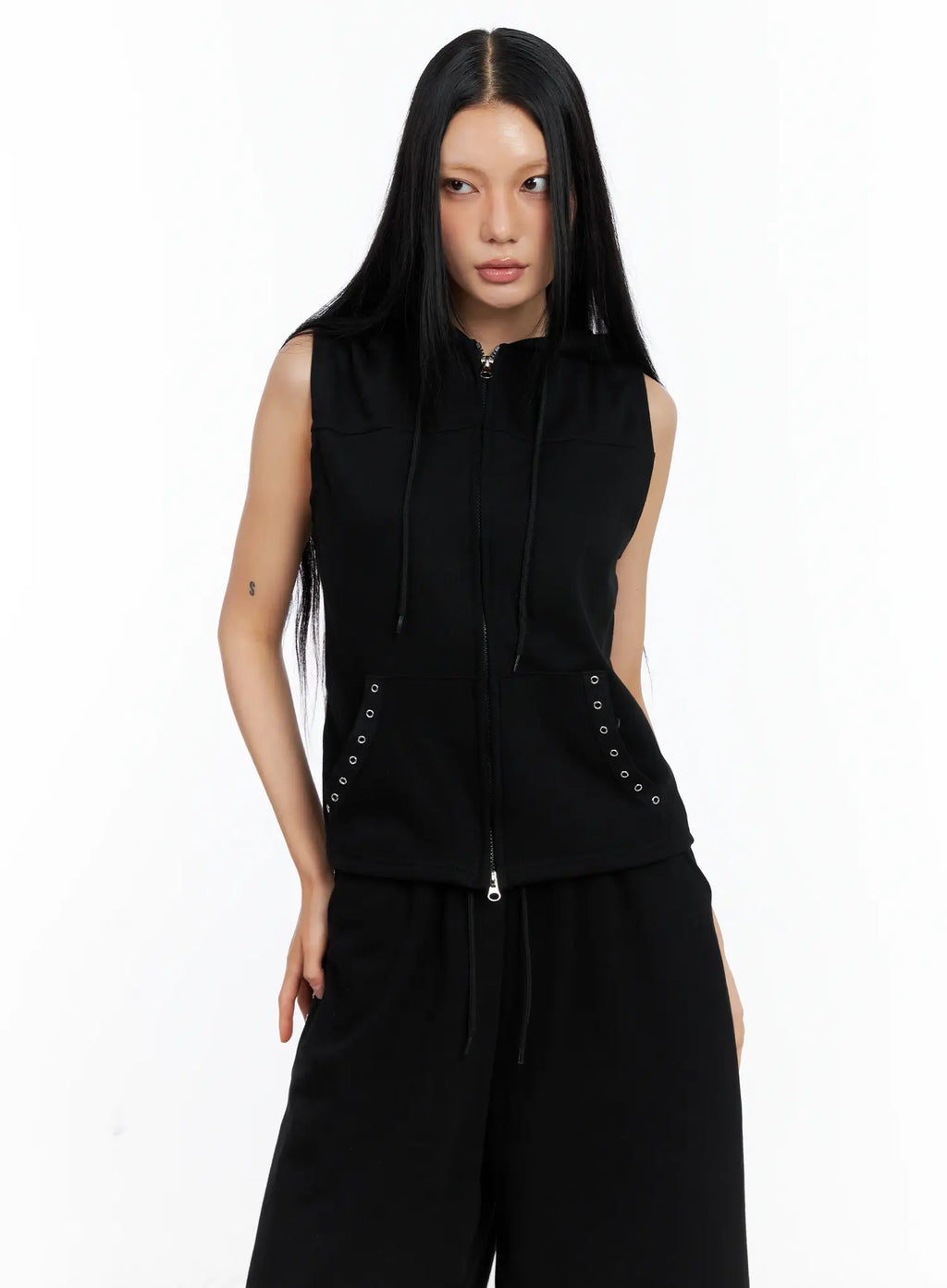 Eyelet Hooded Vest Zip-Up CL529
