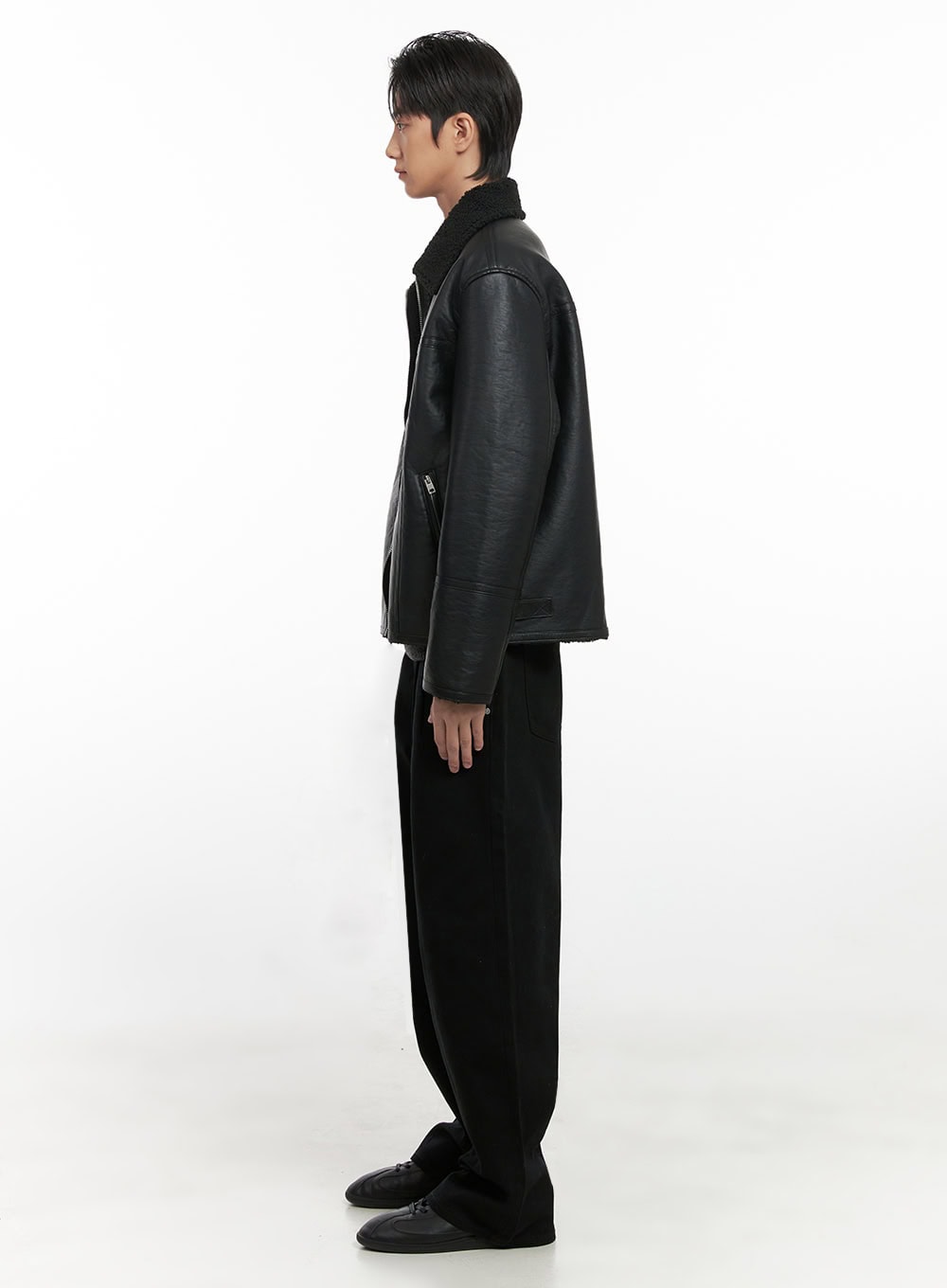 Men's Pintuck Wide Leg Cotton Pants (Black) ID413