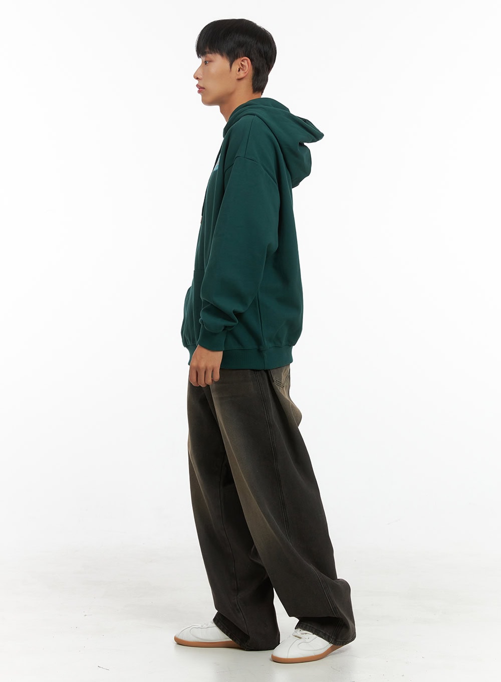 Men's Washed Cotton Wide Leg Jeans (Black) IS420