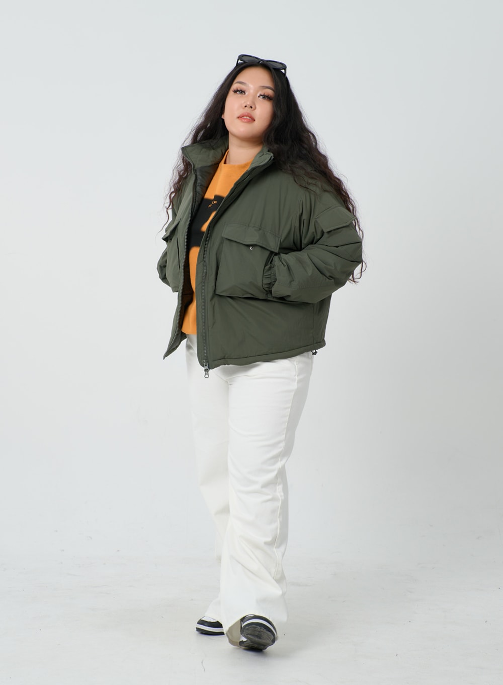 Plus Twin Front Pocket Hoodie Puffer Jacket ID27