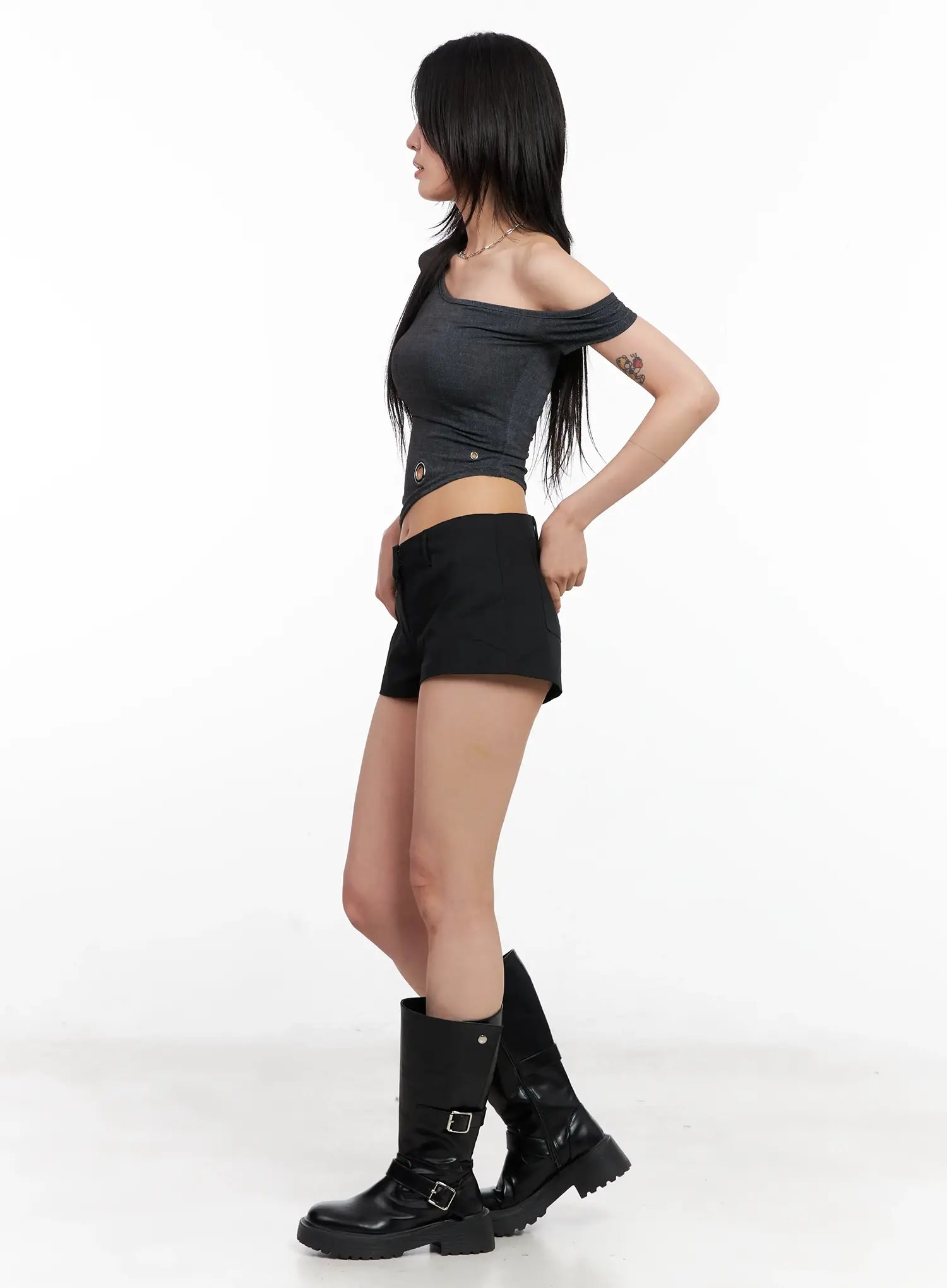 Asymmetric Eyelet Crop Top CL525