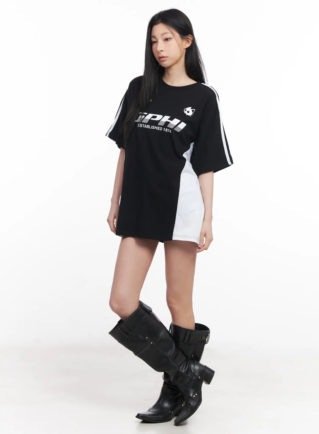 Oversized Striped Graphic Tee CU511