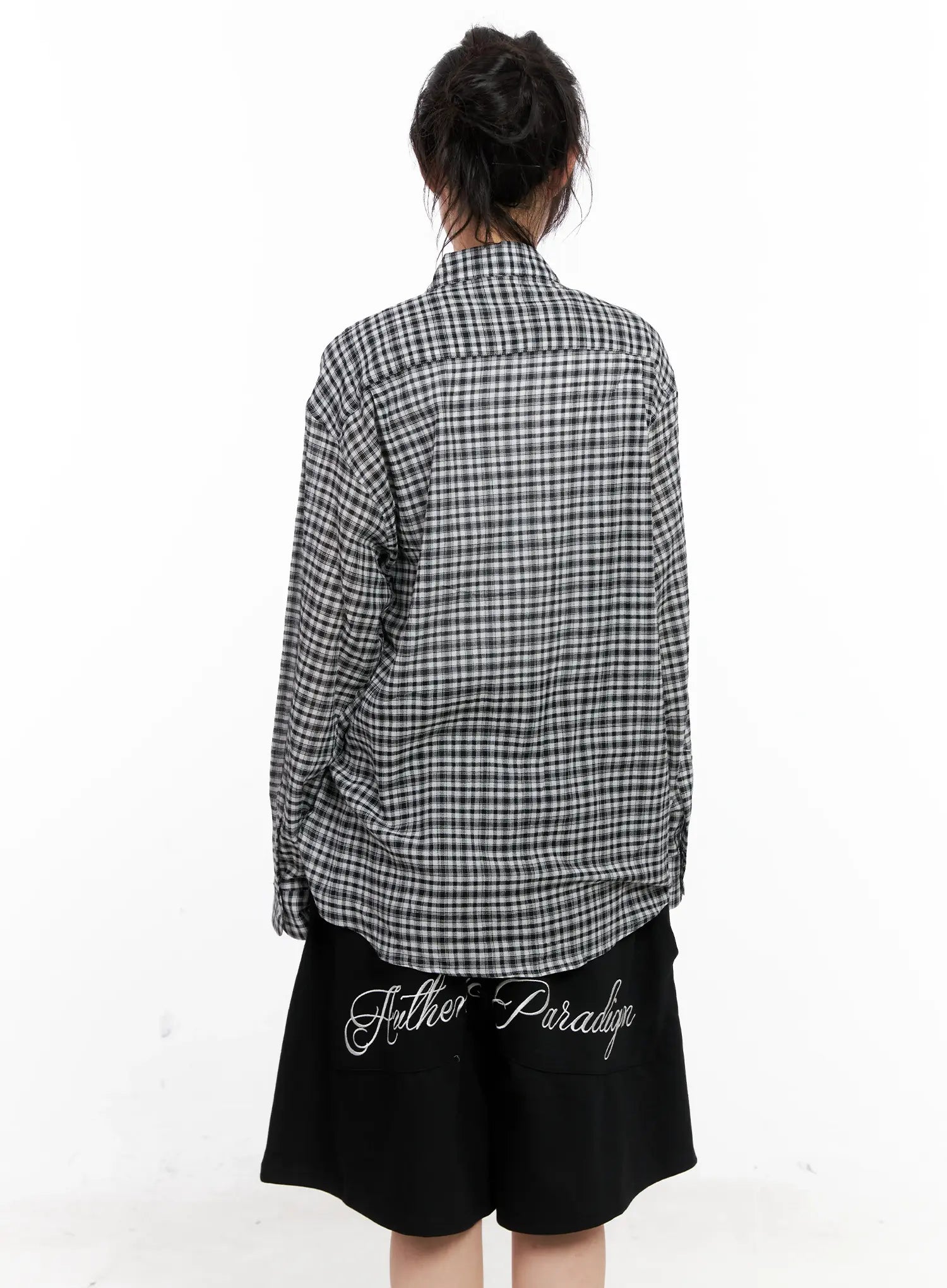 Oversized Plaid Button-Up Shirt CL528