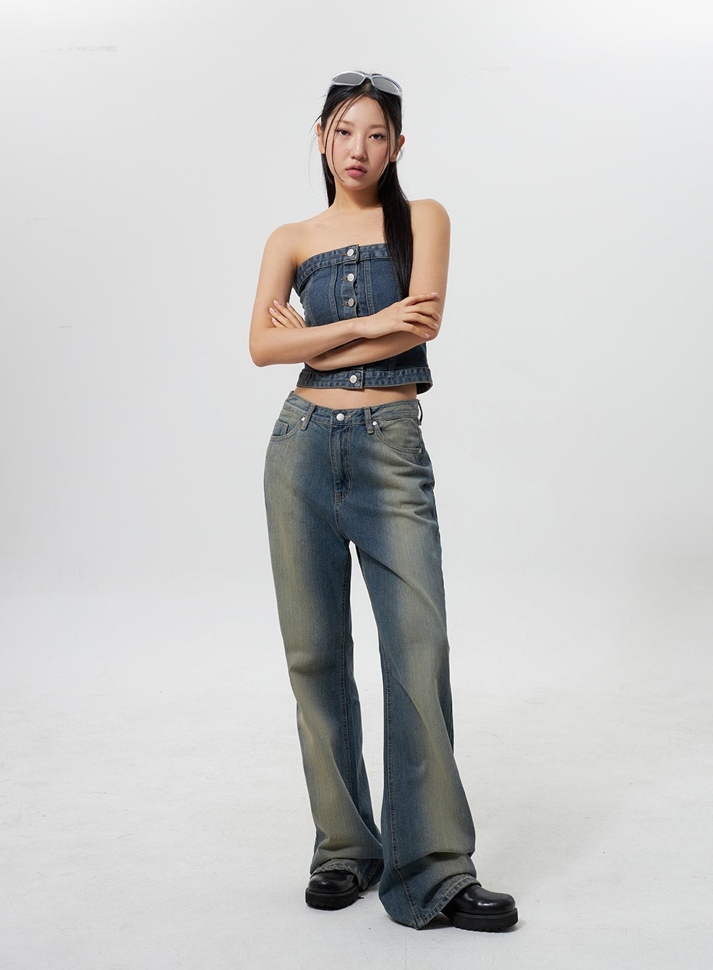 Denim Button Tube Top CY323