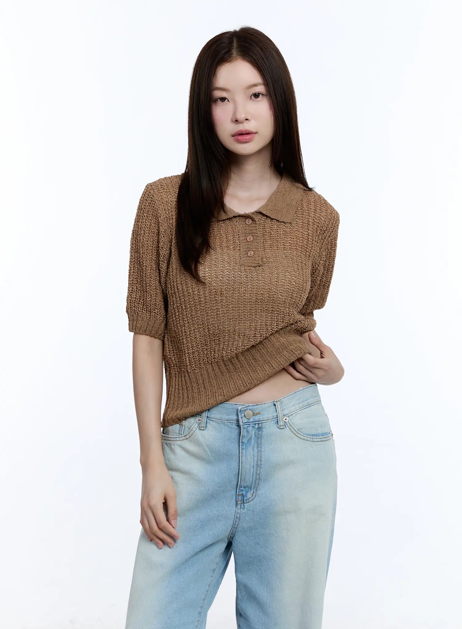 Collared Short Sleeve Sweater CU513