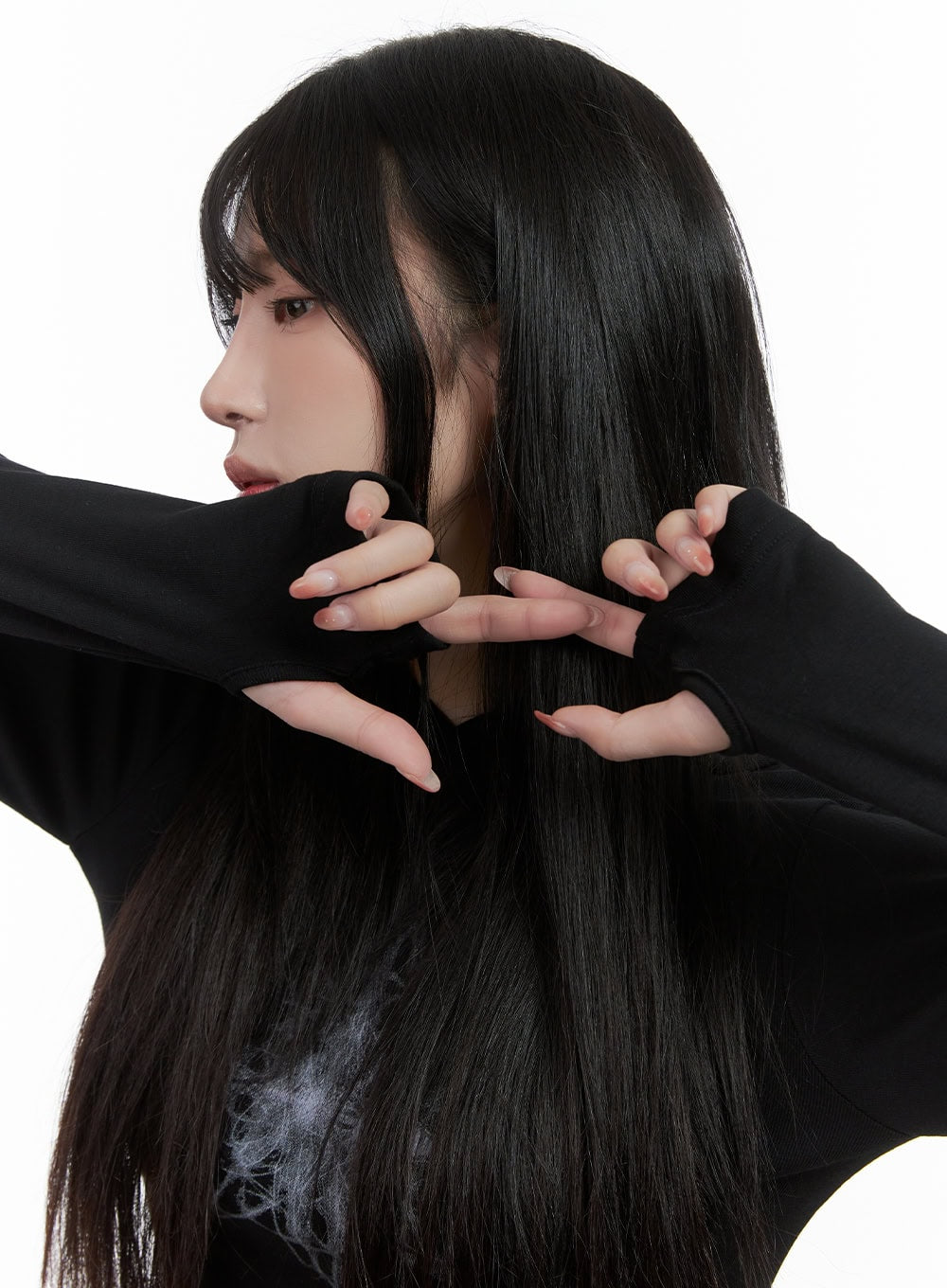 Printed Hand Warmer Long Sleeve Hood Top CS419