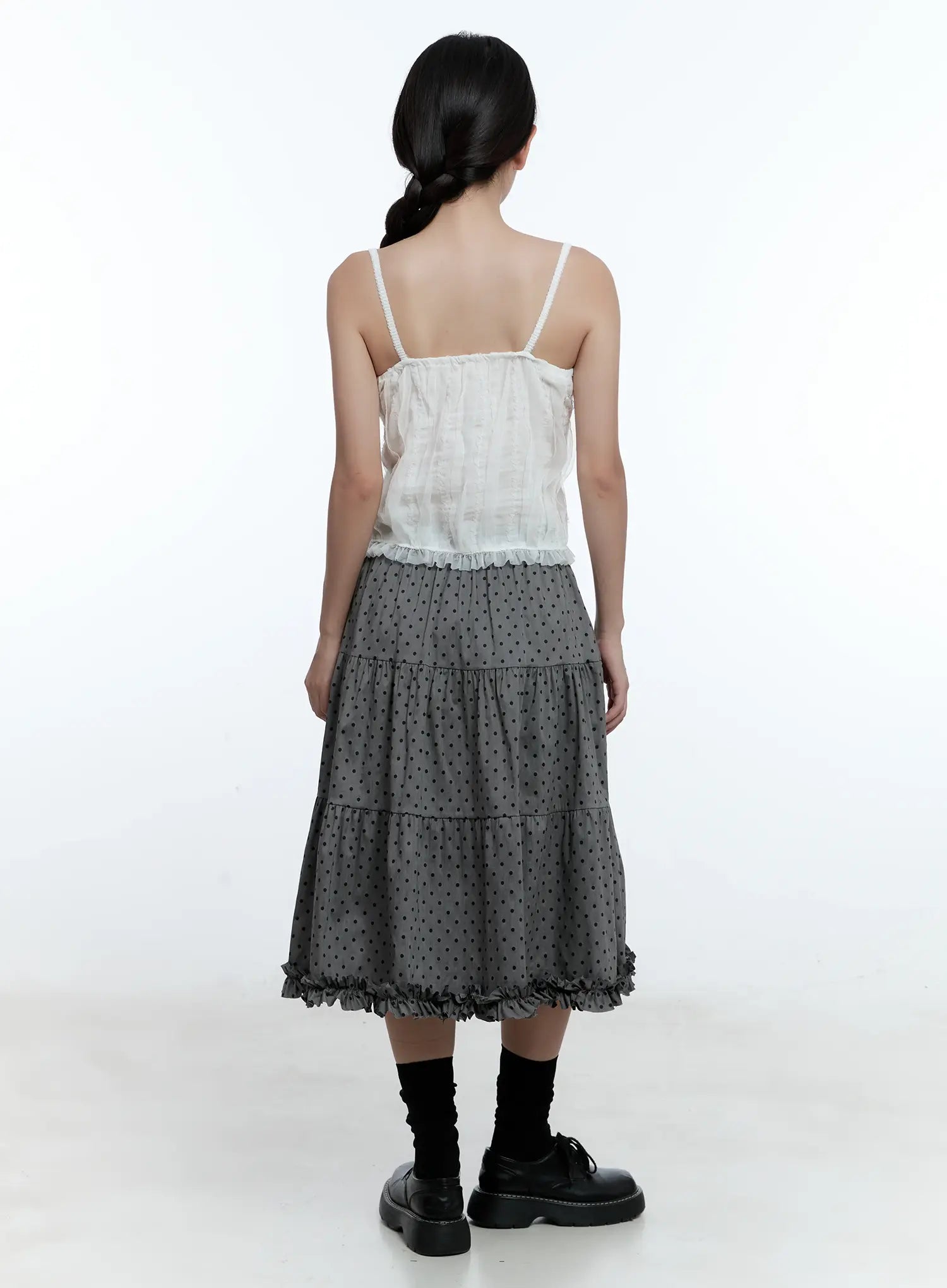 Frill Polka Dot Tiered Midi Skirt CU526