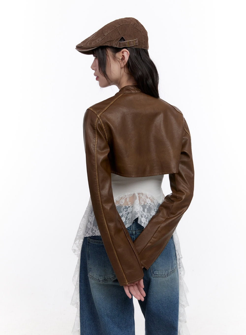 Stitched Faux-Leather Bolero Jacket CF511