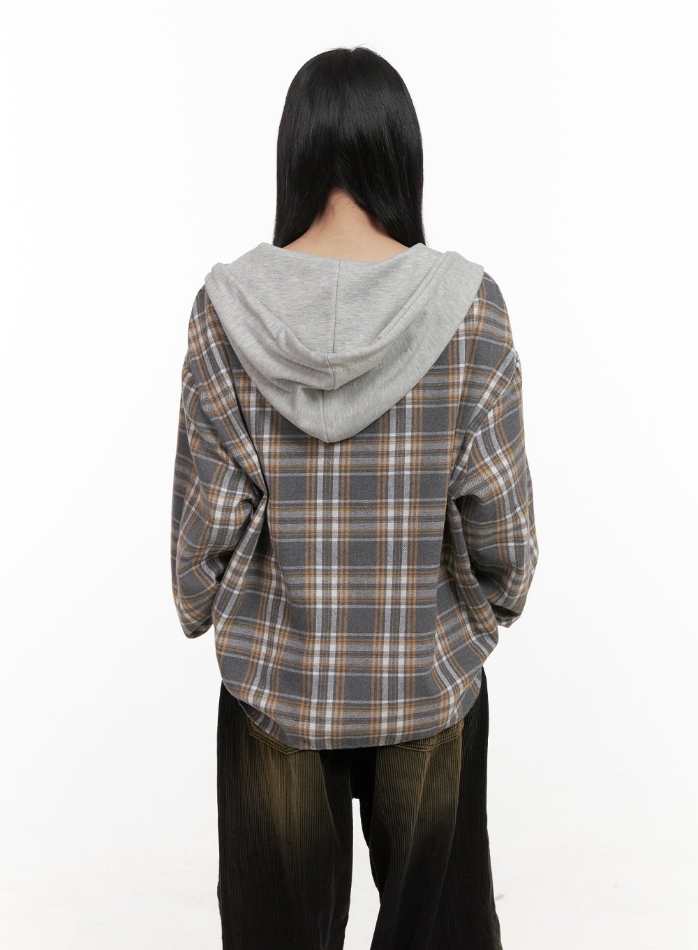 Buttoned Check Hooded Blouse CD410