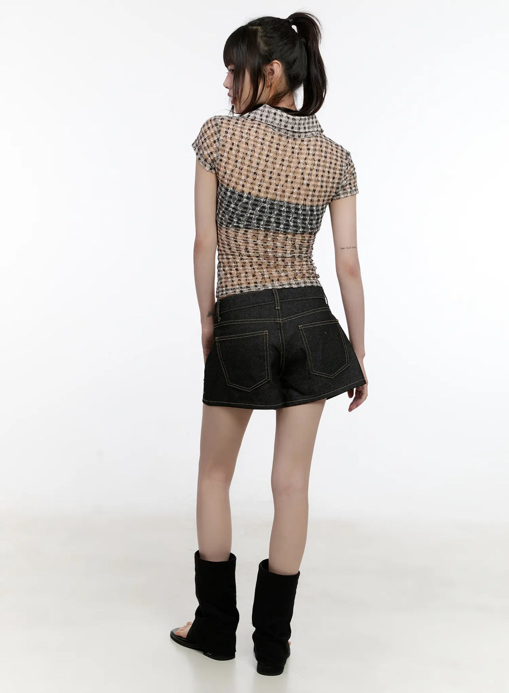 Sheer Checked Collar Tee CL504