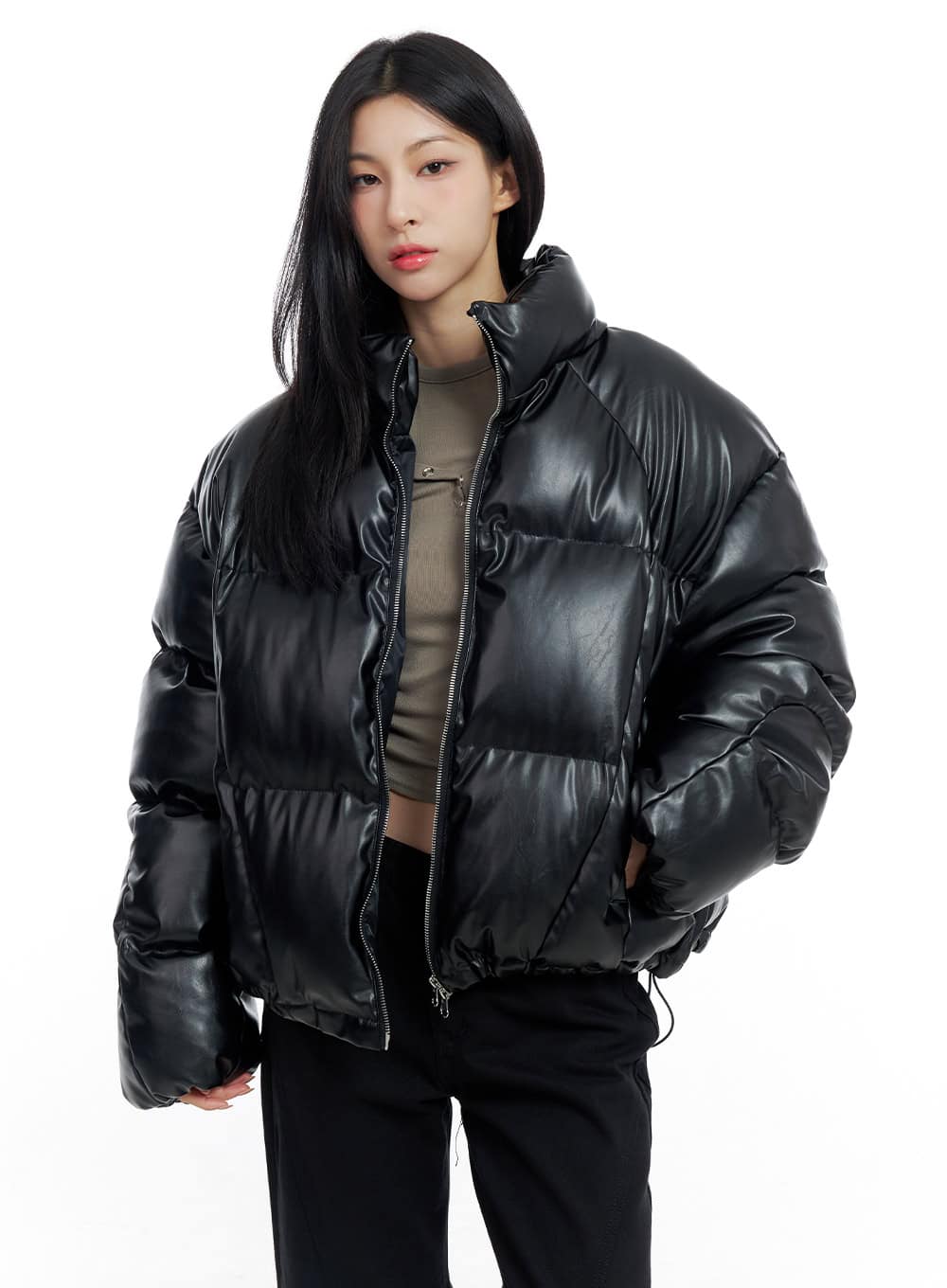 Faux Leather Puffer Jacket CO425
