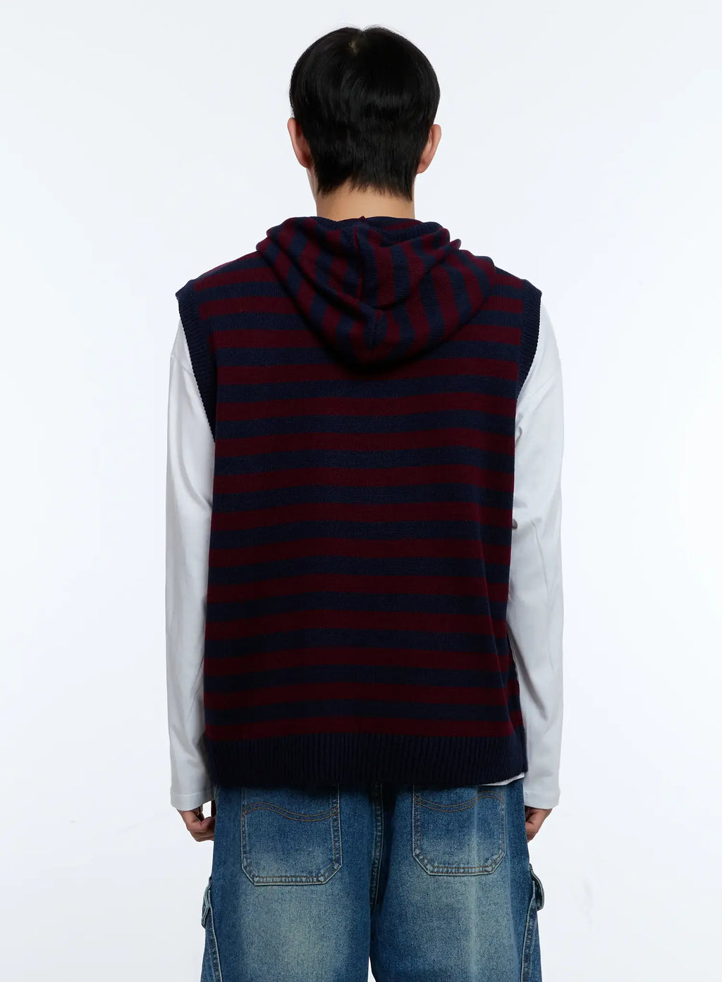 Men's Striped Knit Sleeveless Hoodie IG515
