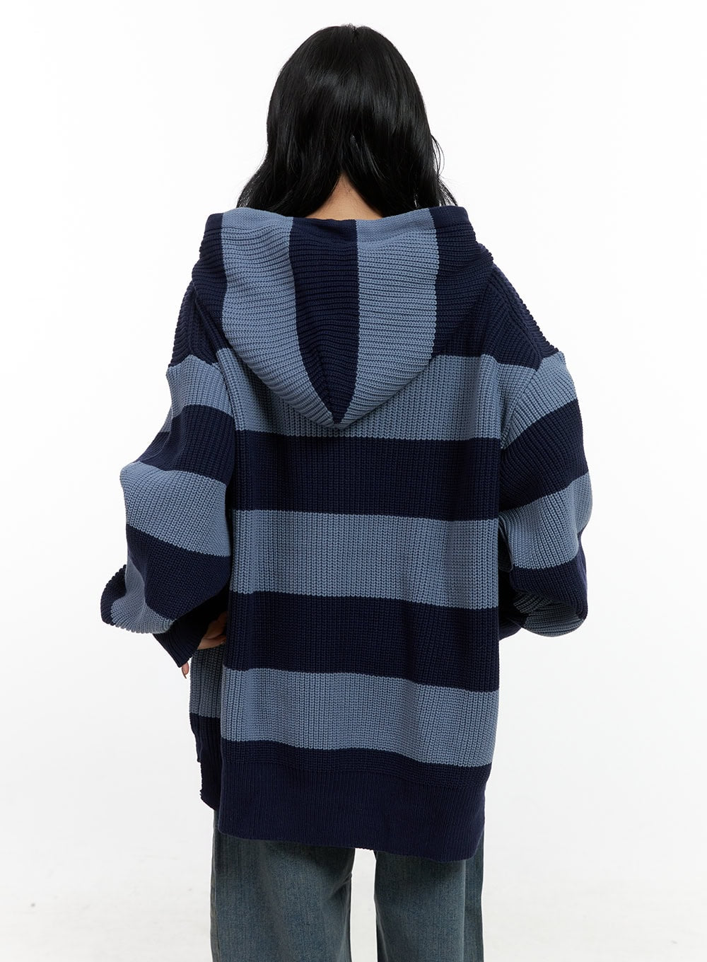 Buttoned Stripe Hoodie Sweater CN408