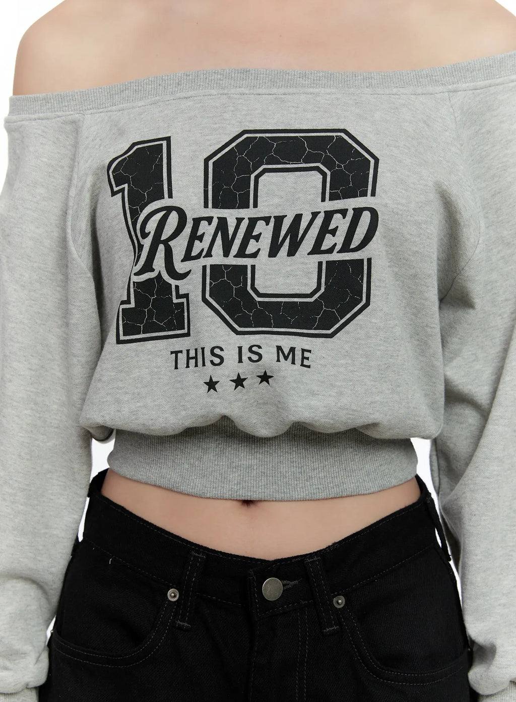 Graphic Off-shoulder Crop Sweatshirt CS517