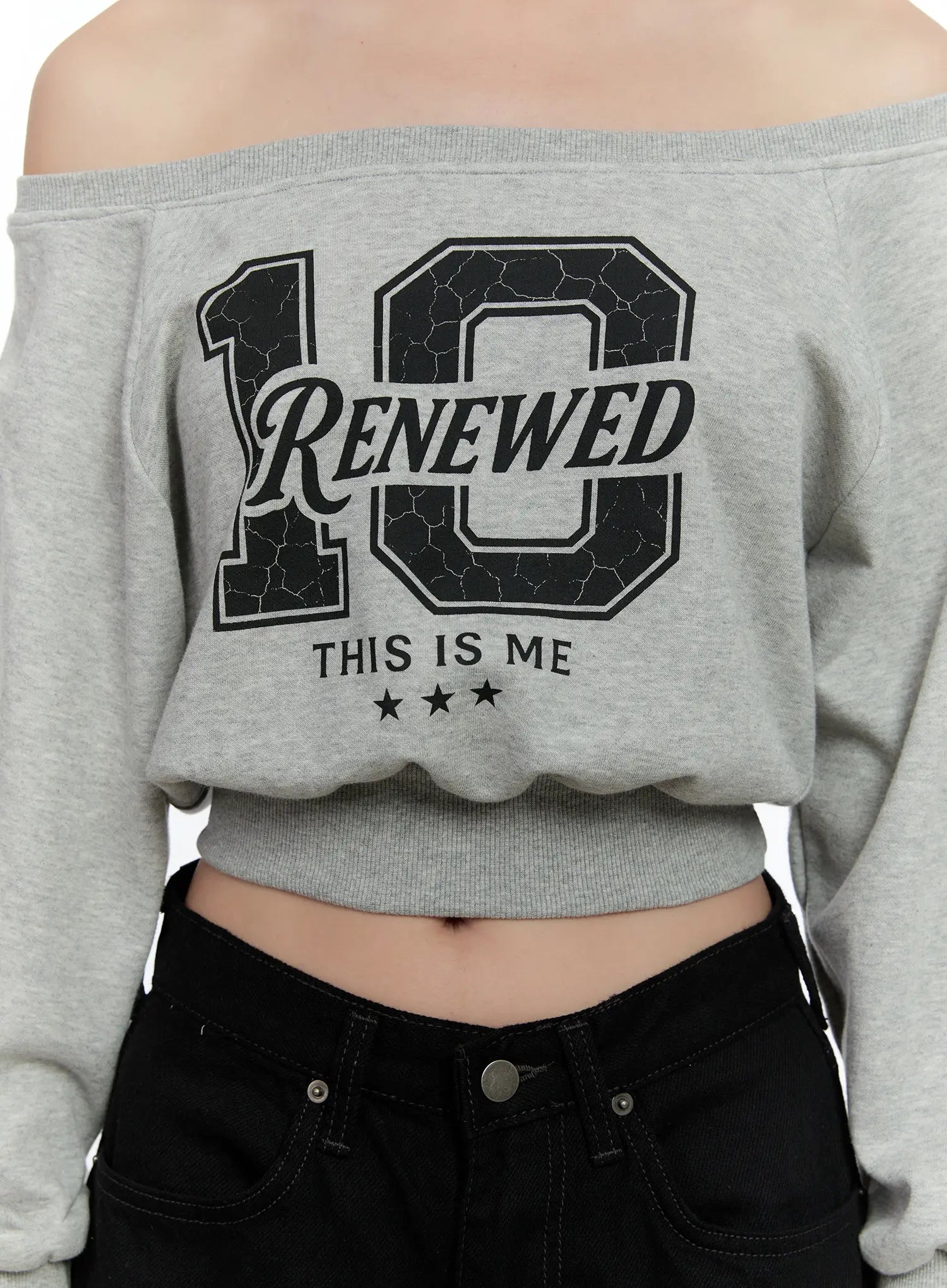Graphic Off-shoulder Crop Sweatshirt CS517