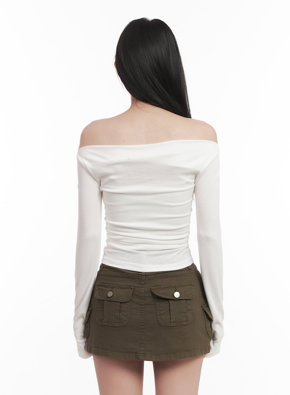 Buttoned Slim-Fit Off-Shoulder Top CM517