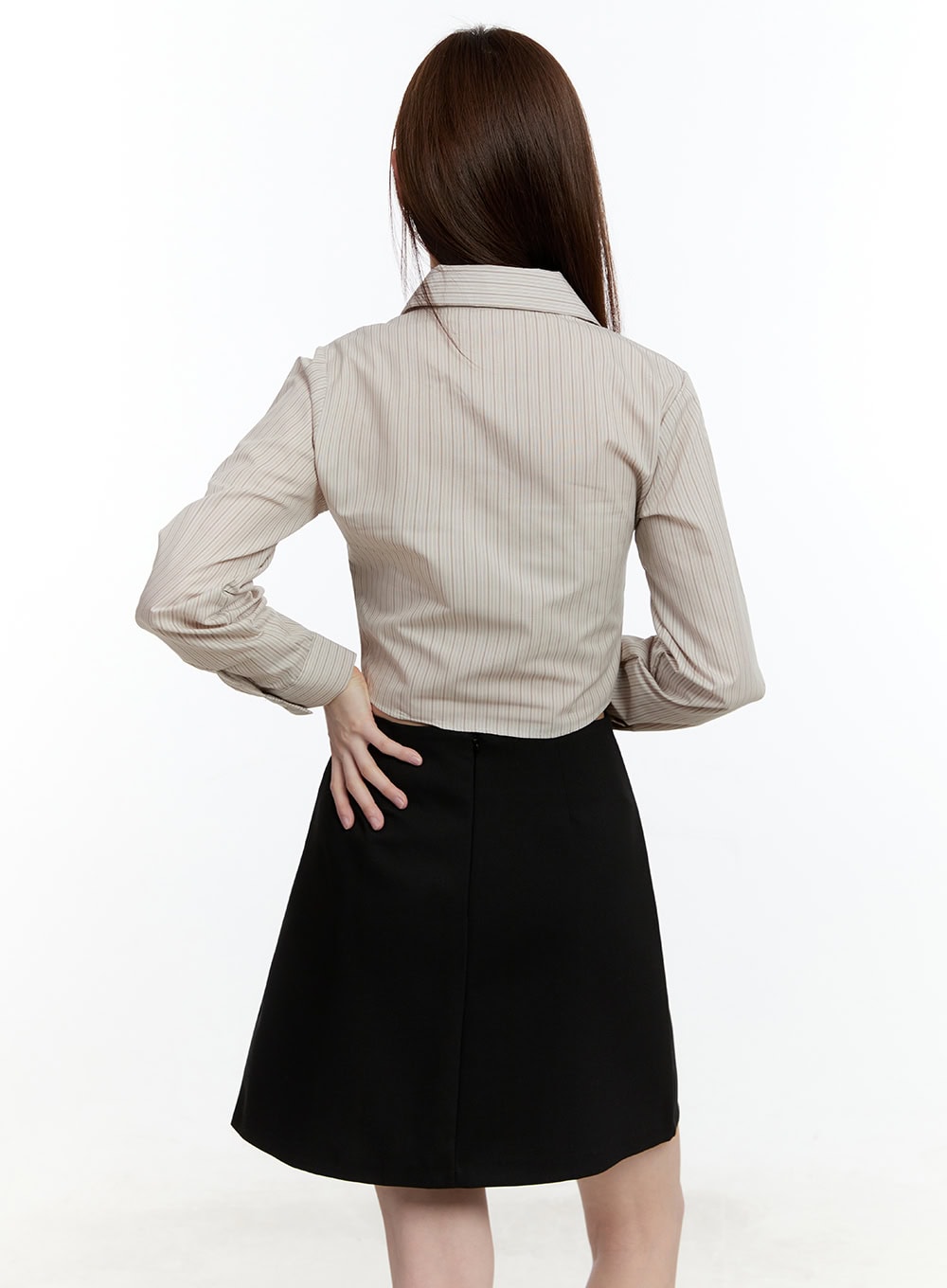 Striped Cropped Button-Up Shirt CM521