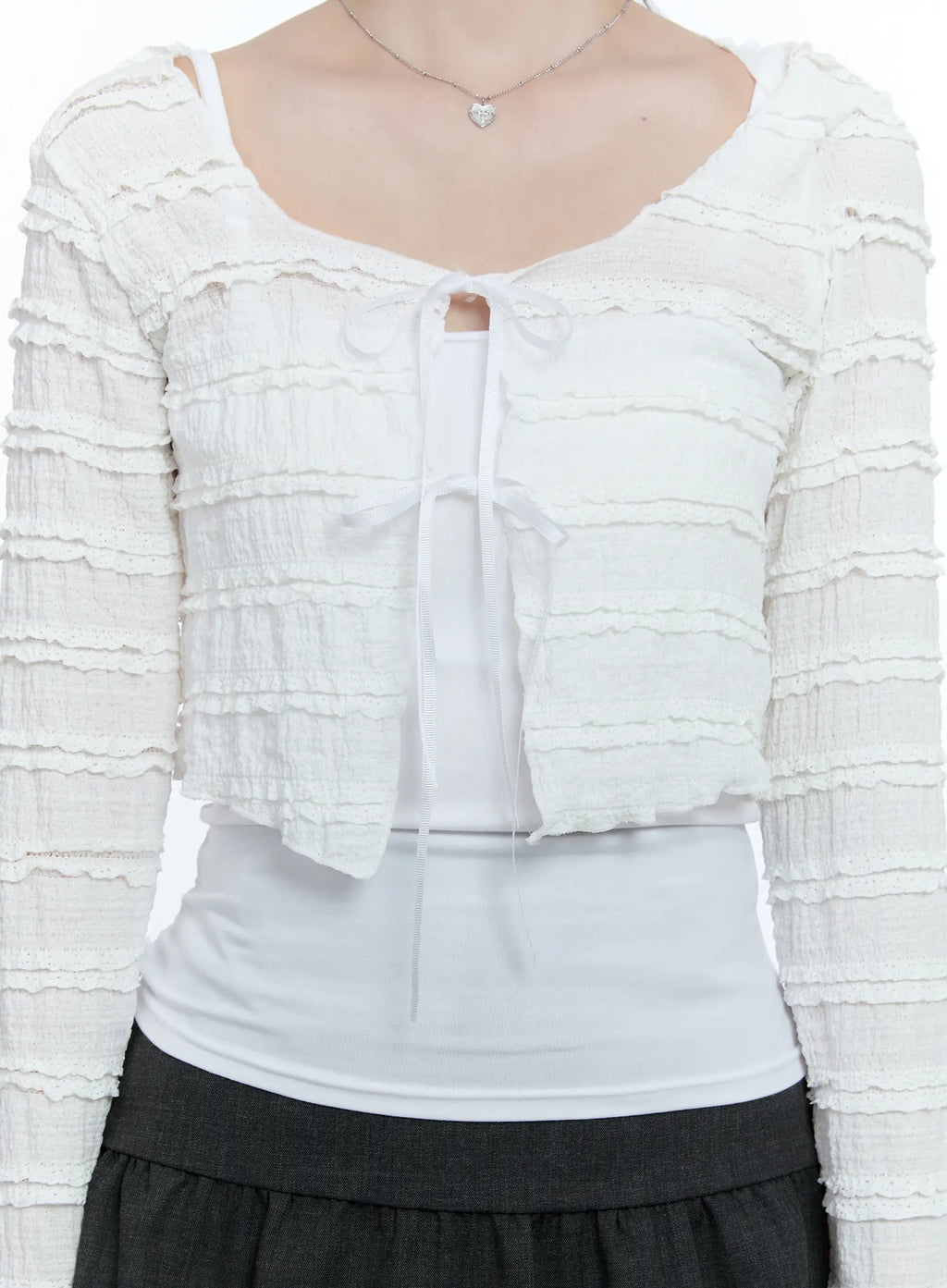 Elegant Sheer Frill Ribbon Cardigan CG514